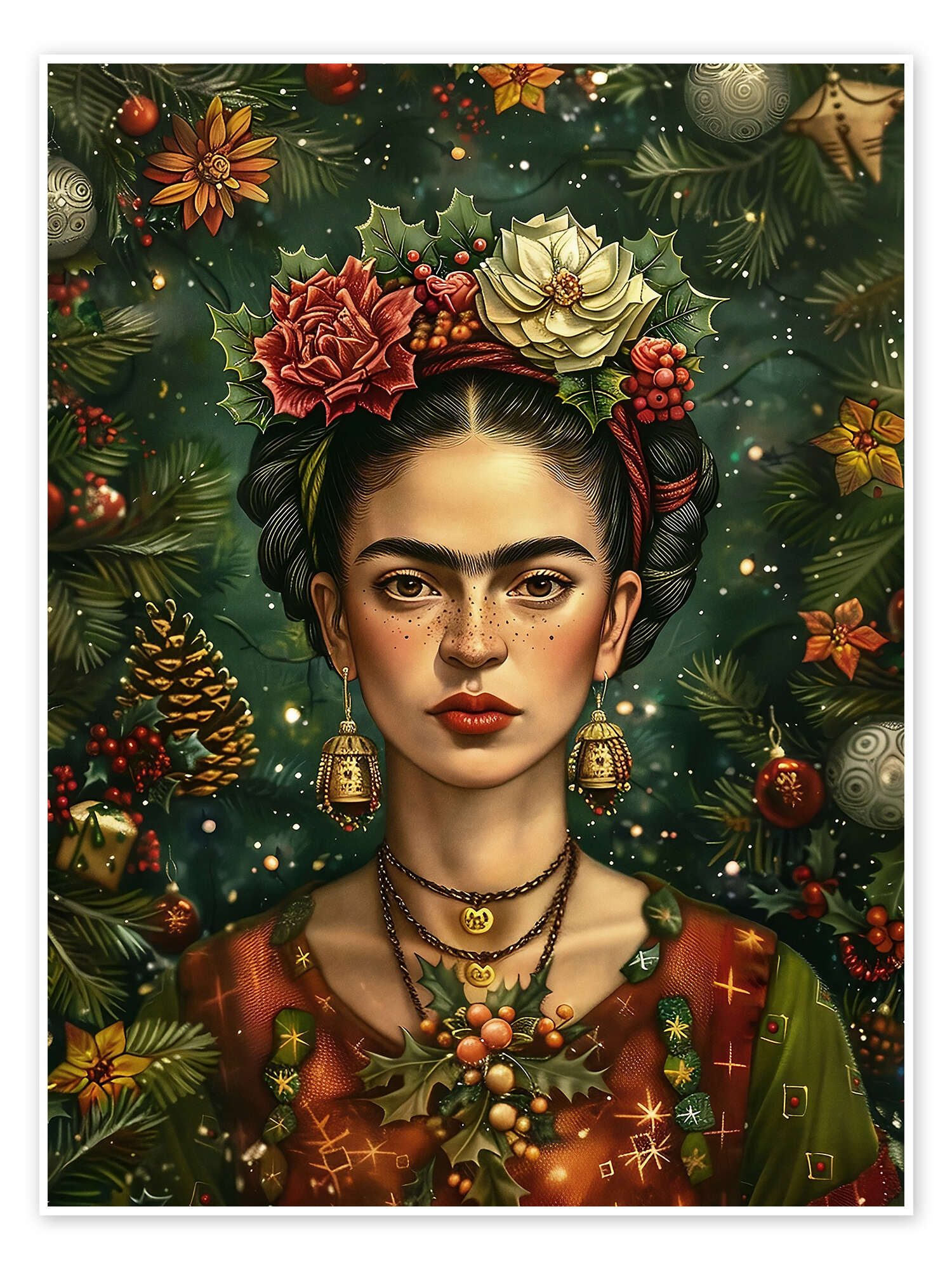 Posterlounge Wandbild Christmas Frida Kahlo, Olga Telnova, erhältlich als Poster, Leinwandbild, Wandsticker oder Acrylglasbild