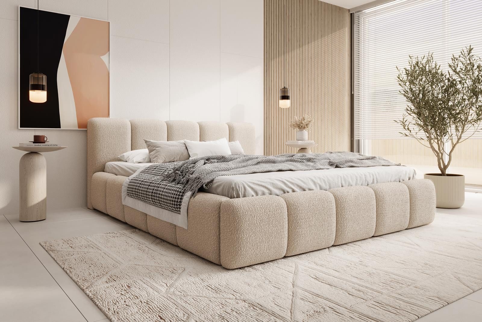 Compleo Polsterbett mit niedriges Kopfteil, Design Bett Abgerundet mit dick günstig online kaufen