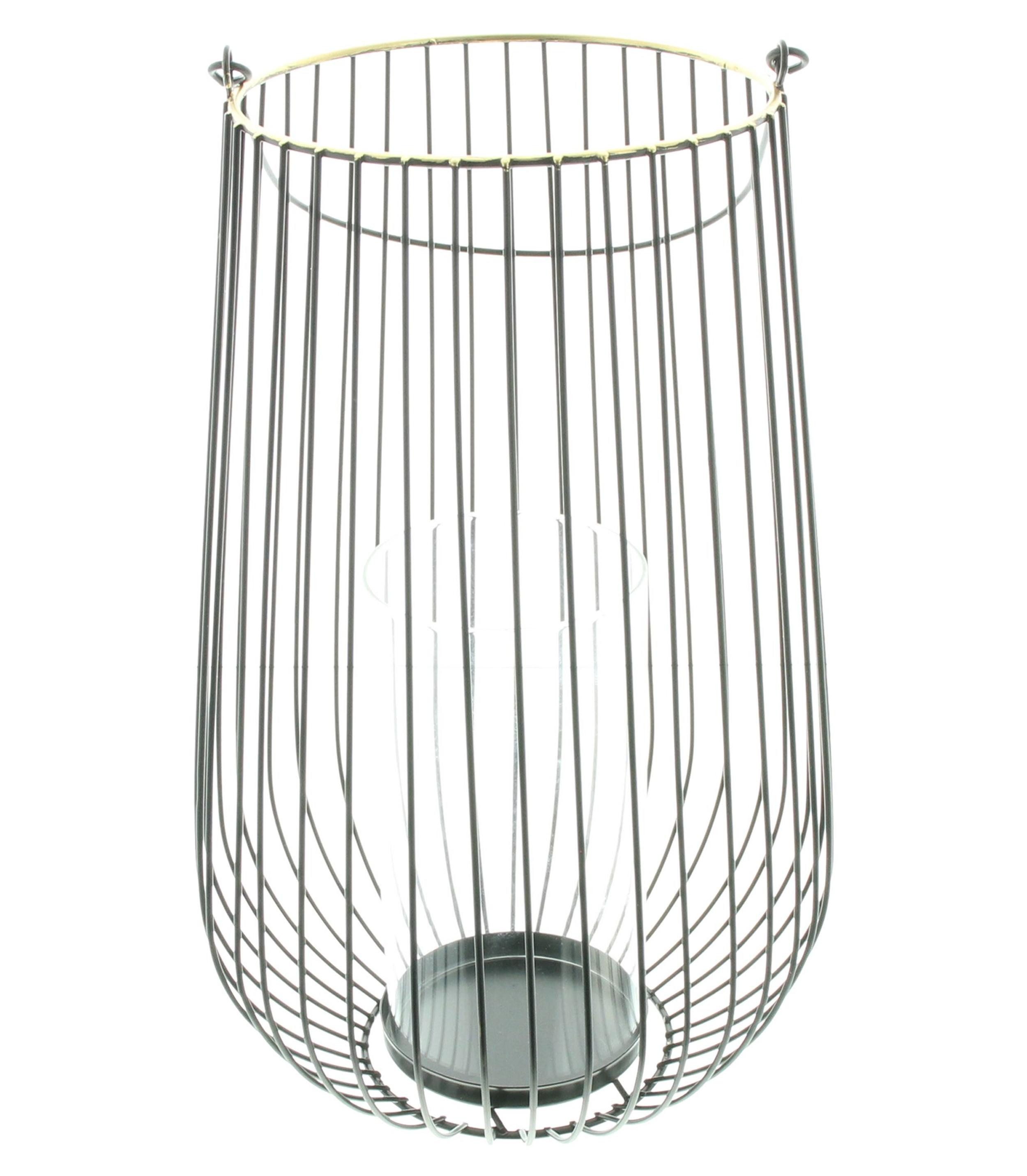Windlicht Windlicht Retro groß Metall schwarz/gold 34cm – Hängelaterne