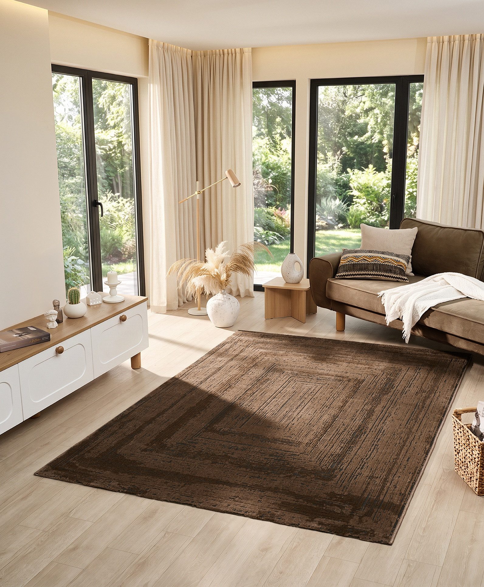 Vimoda Teppich Neuer moderner Premium-Designteppich fürs Wohnzimmer, Rechteckig, Höhe: 11 mm, Teppich Wohnzimmer 3D effekt Boho Einfarbig hoch-tief Bordüre