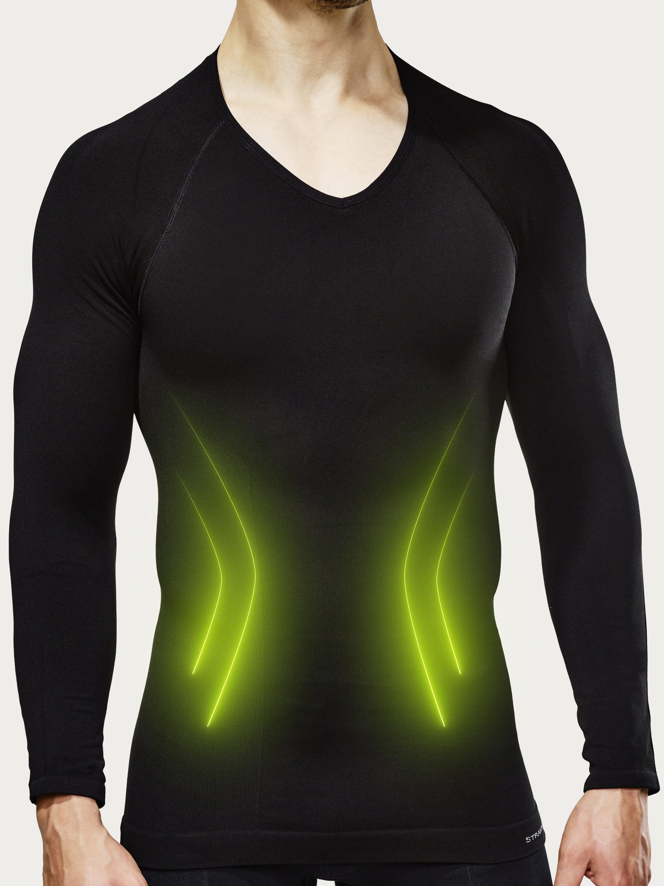Strammer Max Performance® Kompressionsshirt V-Neck Compression Longsleeve Shapewear, Reguliert die Körperwärme Schwarz