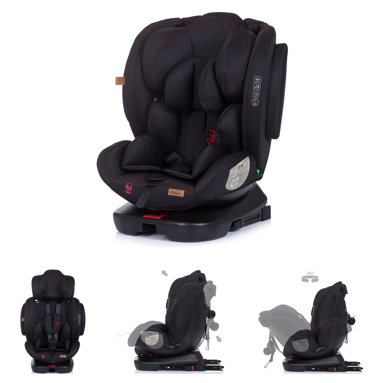 Kindersitz 150 bis: Chipolino schwarz i-Size 36 verstellbar - 4KID Kopfstütze kg, cm) (40 Autokindersitz Isofix, Isofix,
