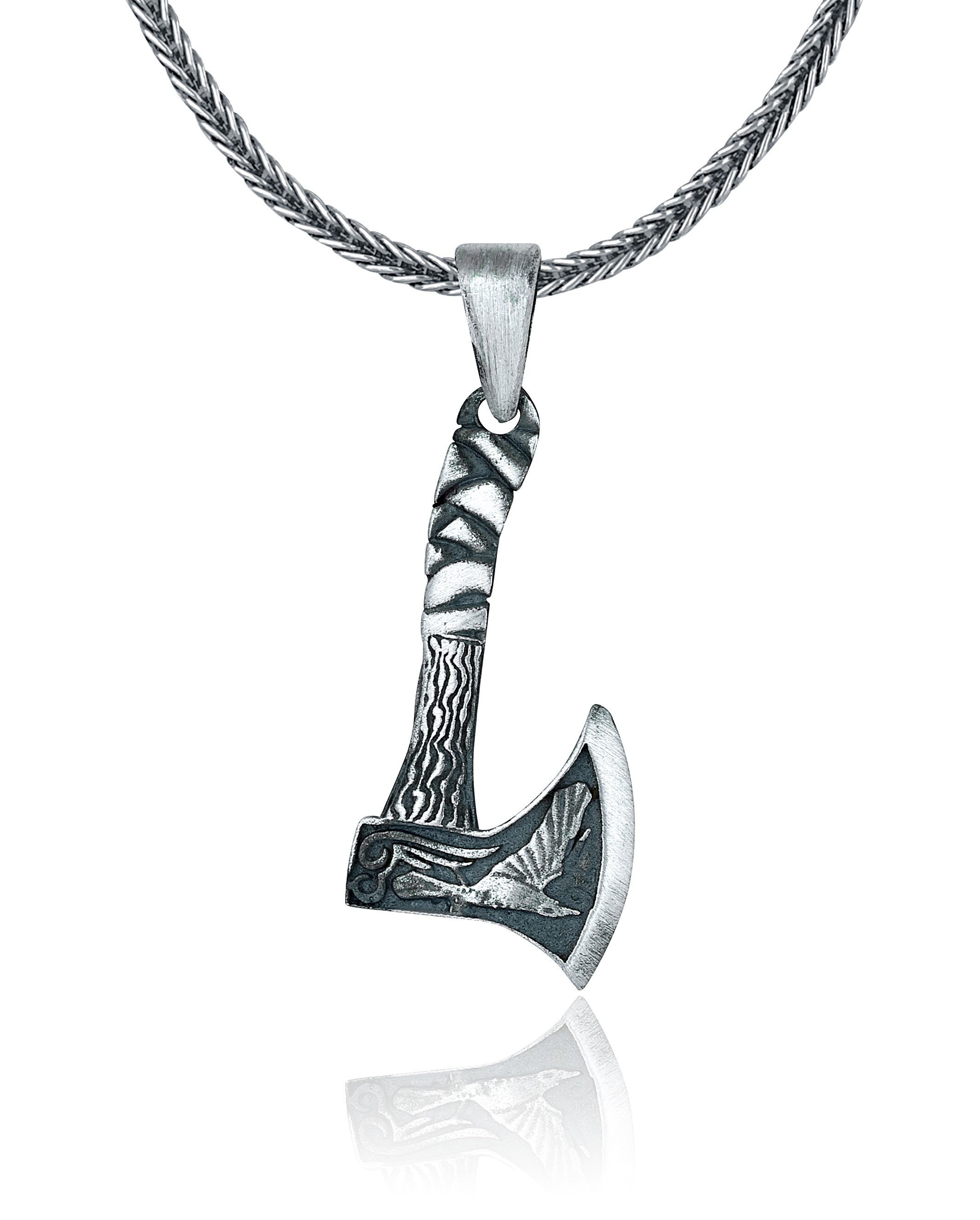 Kette mit Anhänger Silber Wikinger Axt mit Silber Fuchsschwanz Kette 55cm
