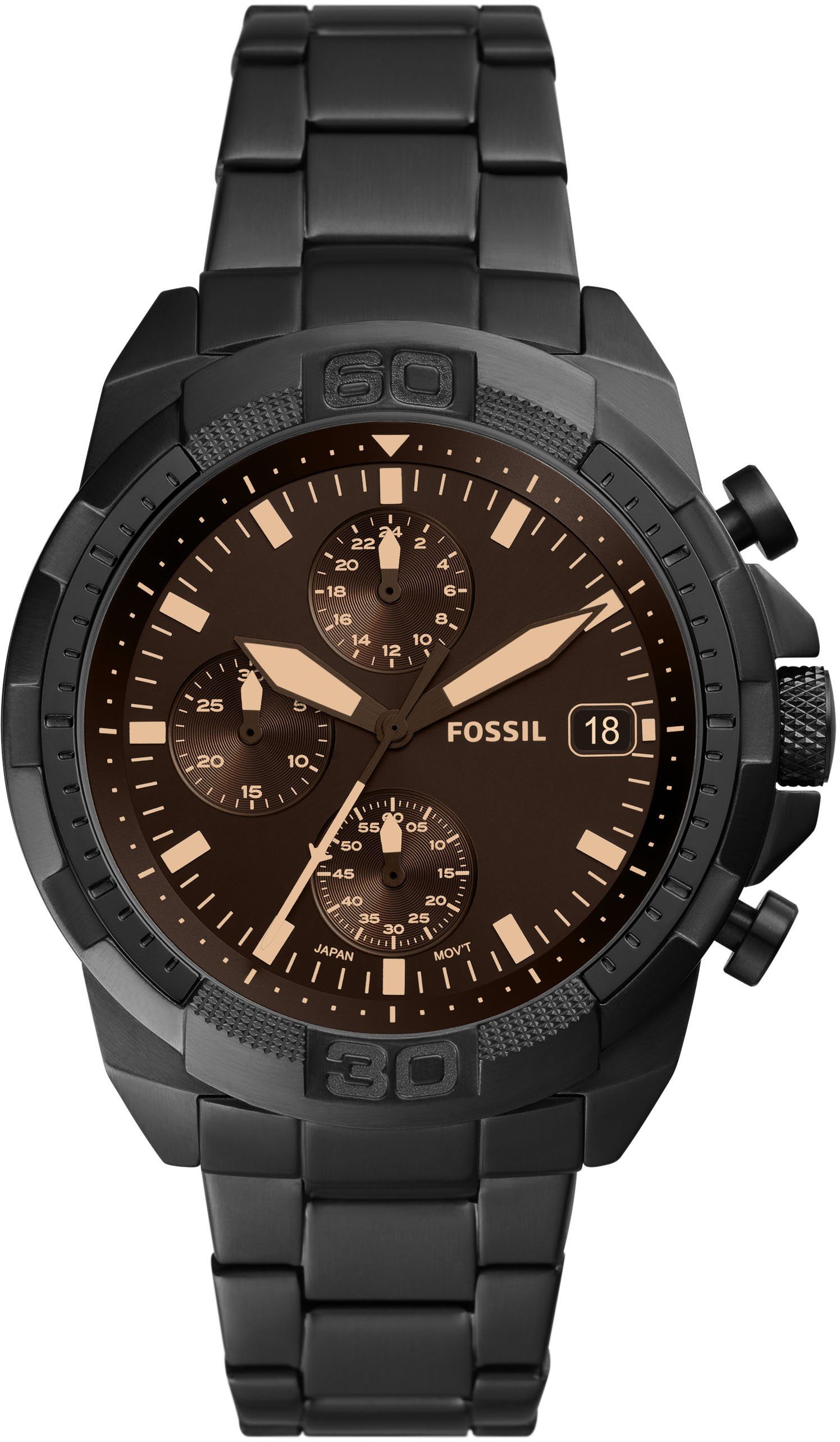 Fossil Chronograph FS5851,44MM BRONSON, Quarzuhr, Armbanduhr, Herrenuhr, Stoppfunktion, Datum