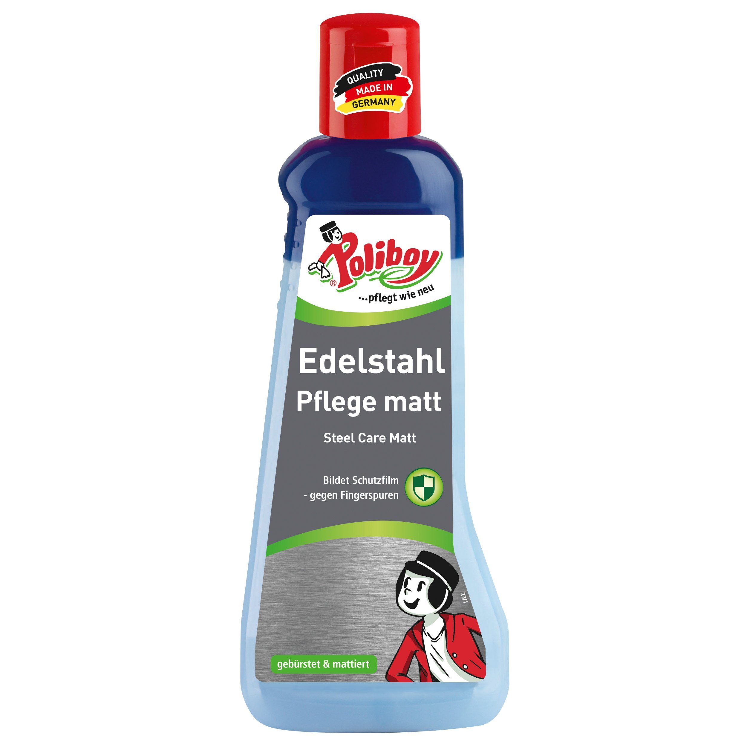 poliboy Edelstahl Pflege matt - für Aluminium oder Edelstahl - 200 ml - Edelstahlreiniger (reinigt gründlich und schonend - Made in Germany)