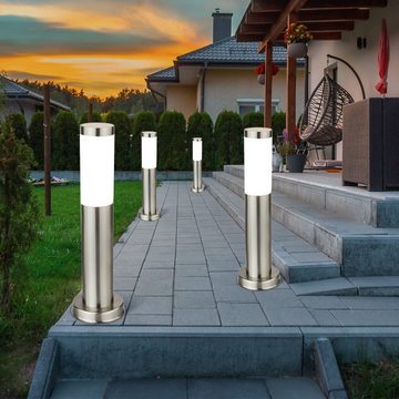 etc-shop Sockelleuchten, Leuchtmittel nicht inklusive, 4er Set Außen Steck Steh Lampen silber EDELSTAHL Garten