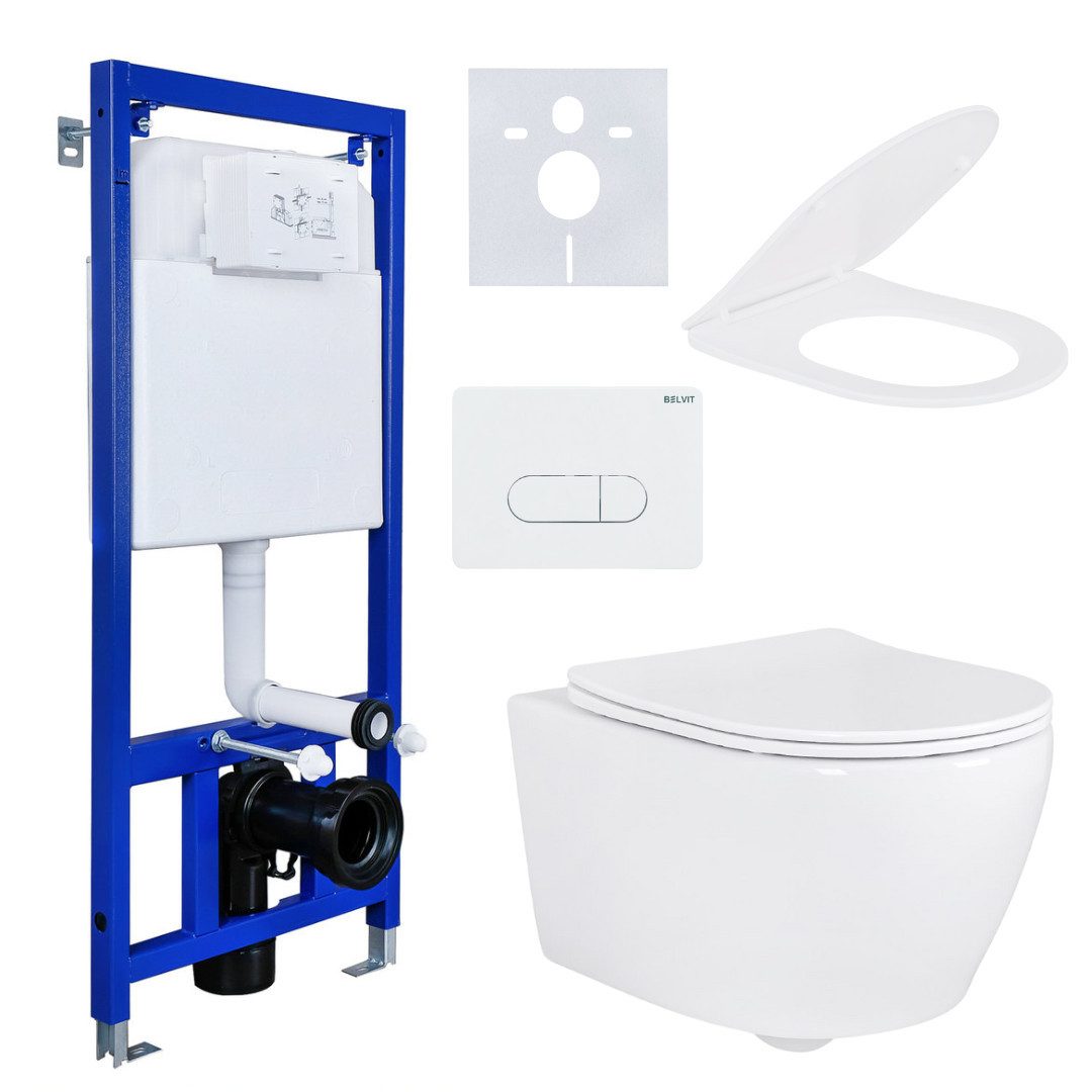 Aloni Tiefspül-WC AL5513KomplettSet, Quick-Release Funktion, Schall- und Kondensschutz, Softclose