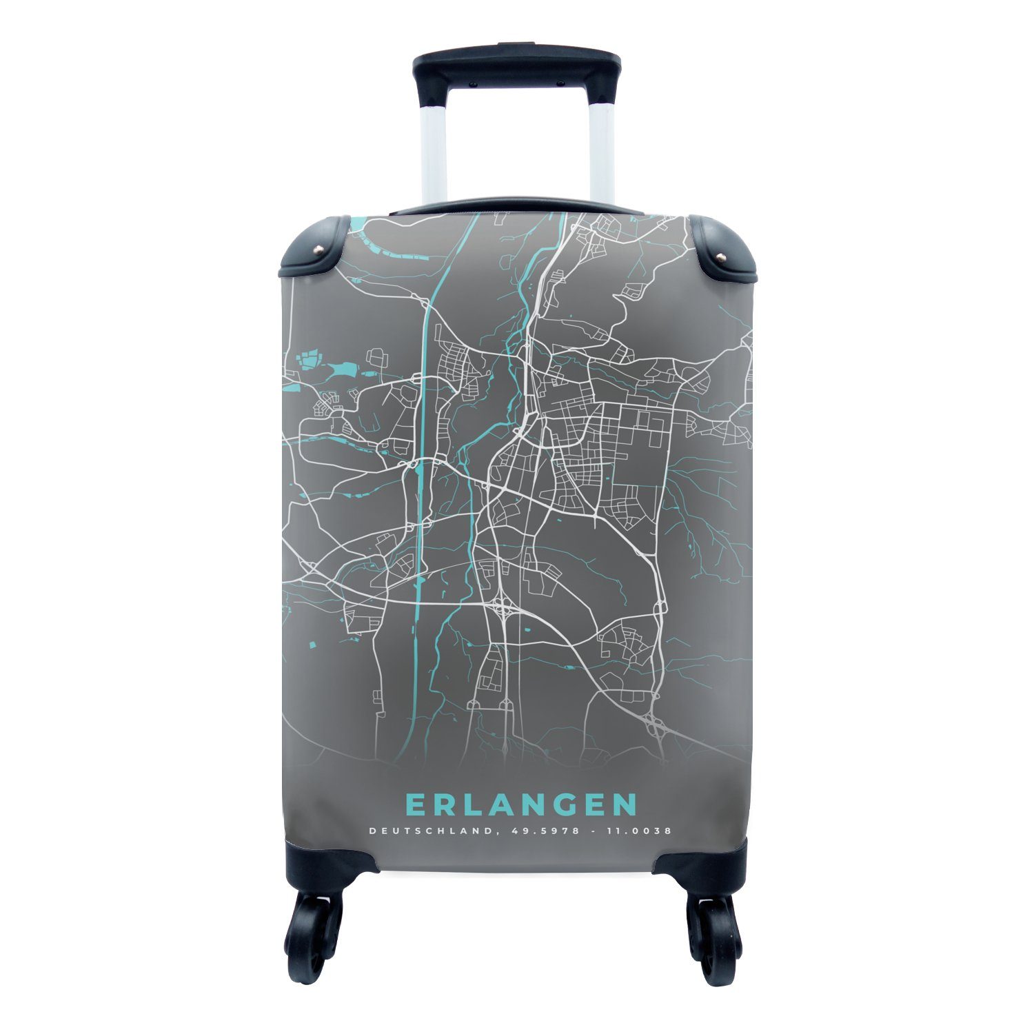 MuchoWow Handgepäckkoffer Karte - Stadtplan - Erlangen - Deutschland - Blau, 4 Rollen, Reisetasche mit rollen, Handgepäck für Ferien, Trolley, Reisekoffer