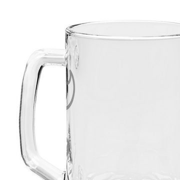 Mr. & Mrs. Panda Bierkrug Einhorn Happy - Transparent - Geschenk, fröhlich, Bierkrug Glas, Vate, Premium Glas, Hochwertige Gravur