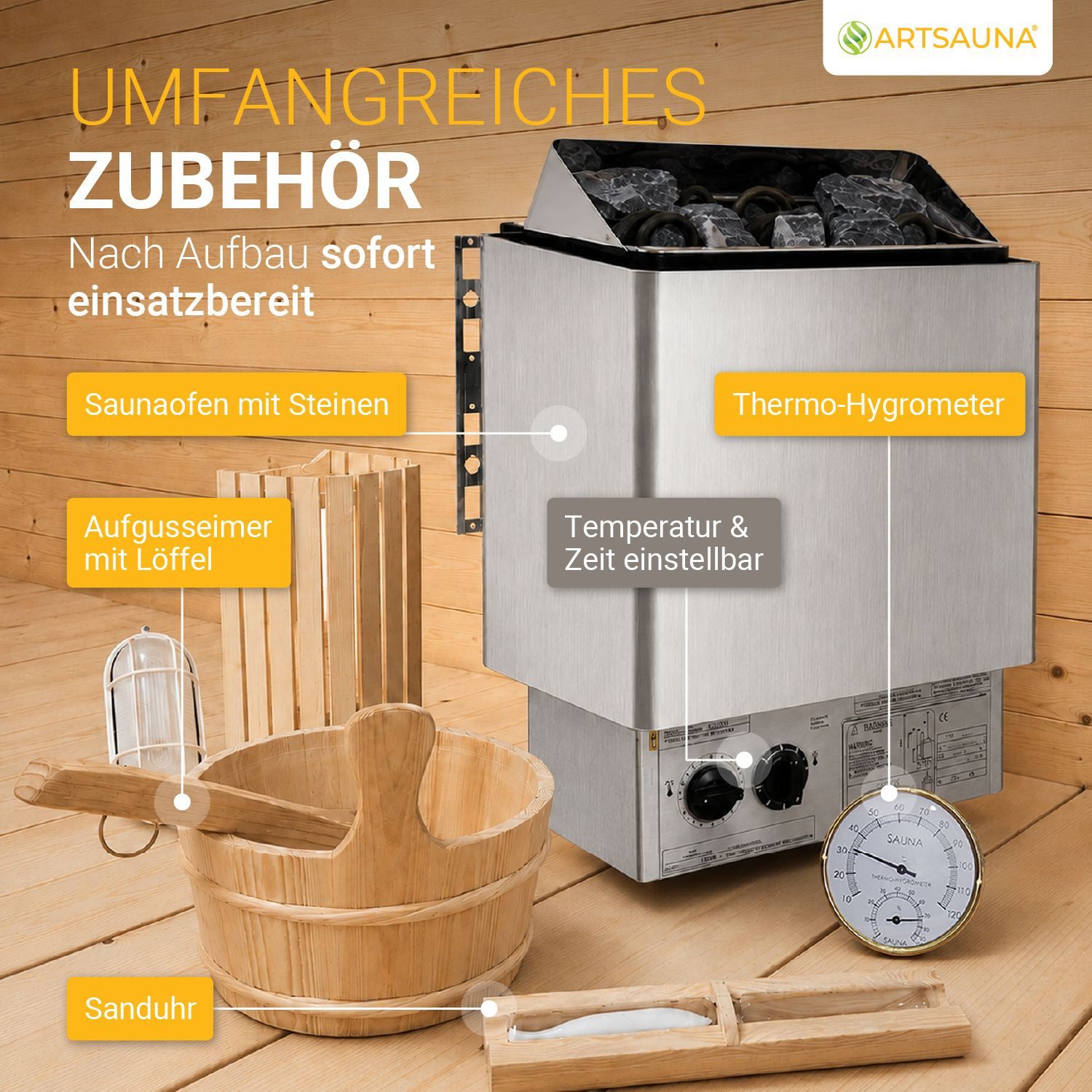 Artsauna Fasssauna Spitzbergen 120, BxTxH: 191 x 120 x 193 cm, für 2 Personen, Fichtenholz, 3,6 kW Elektro-Ofen, Komplett-Set