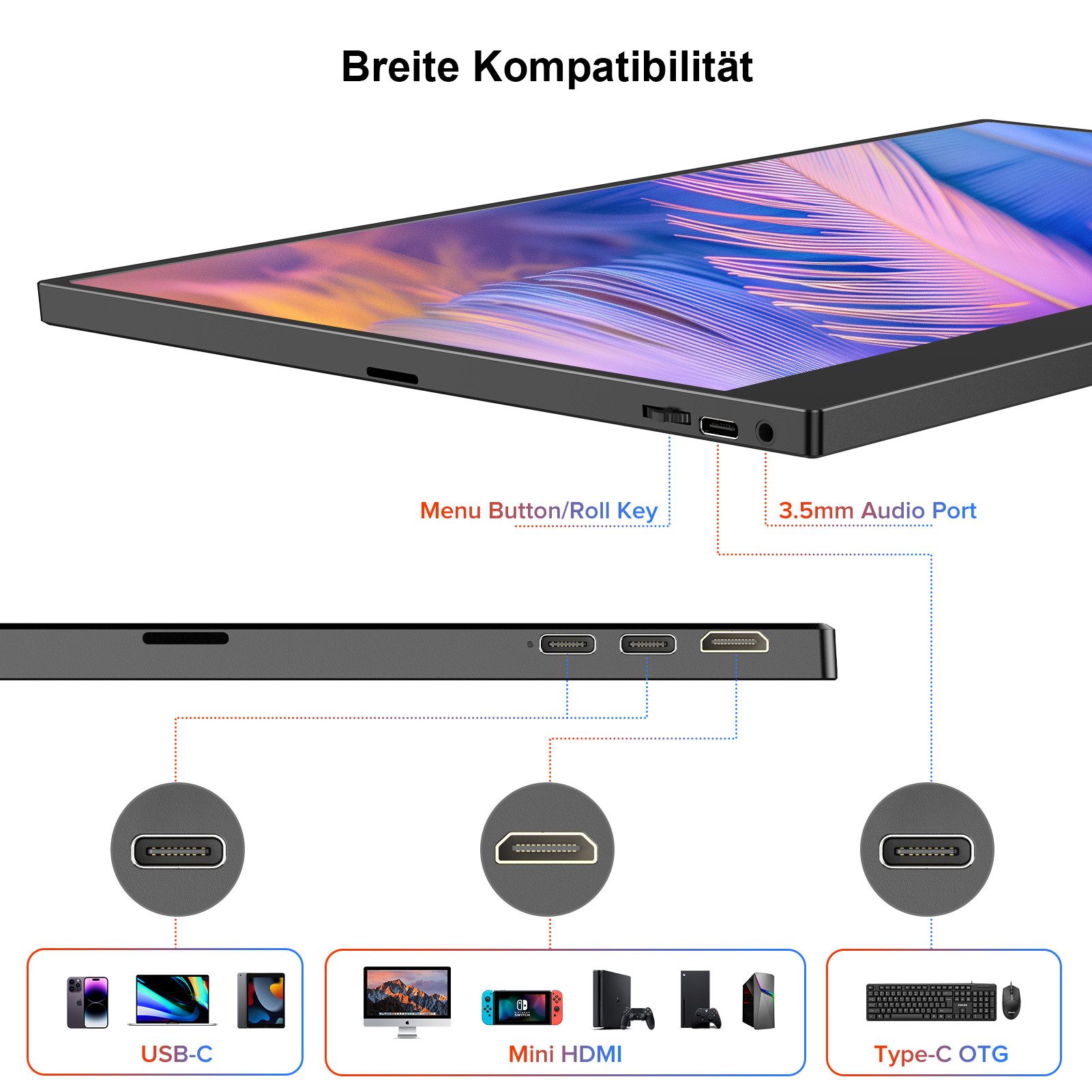 UPERFECT Touchscreen-Monitor, Tragbarer Monitor, Gaming Monitor Portabler Monitor (39,62 cm/15.6 ", 1920x1080 px, FHD, 16 ms Reaktionszeit, 60 Hz, IPS)