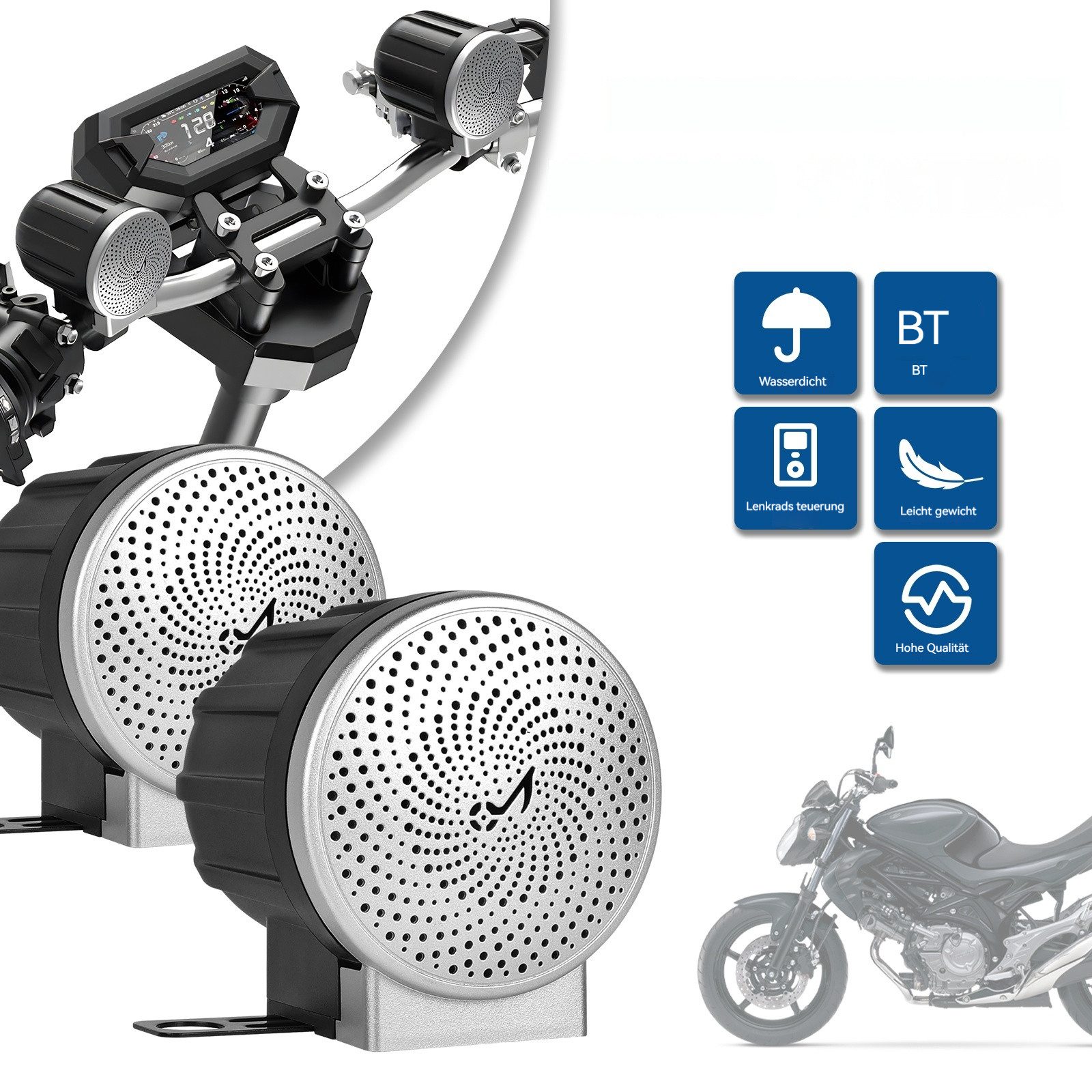 Motorrad Lautsprecher, IP 67 wasserdicht für 7/8" bis zu 1-1/4" Lenker Lautsprecher