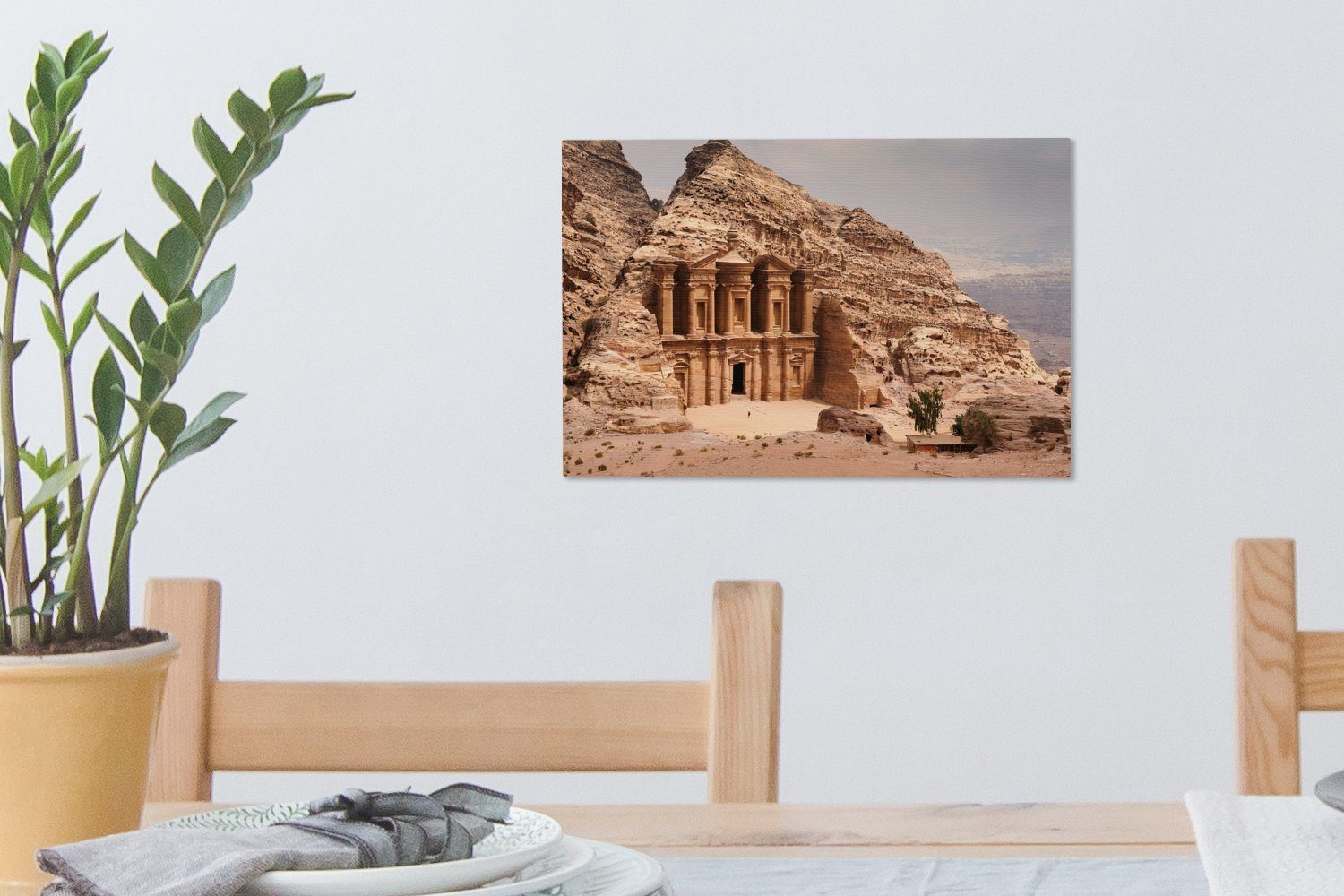 Wandbild gehauenes (1 OneMillionCanvasses® Aufhängefertig, Petra, Leinwandbild in Stadt Wanddeko, St), Leinwandbilder, den cm Fels 30x20 in der Ein Gebäude