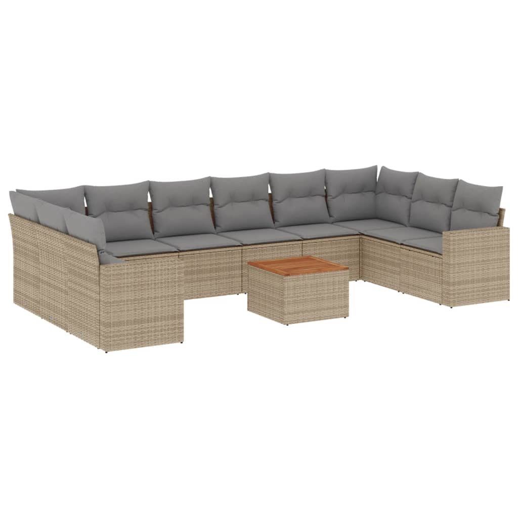 Sofaelement 11-tlg. Garten-Sofagarnitur mit Kissen Beige Poly Rattan
