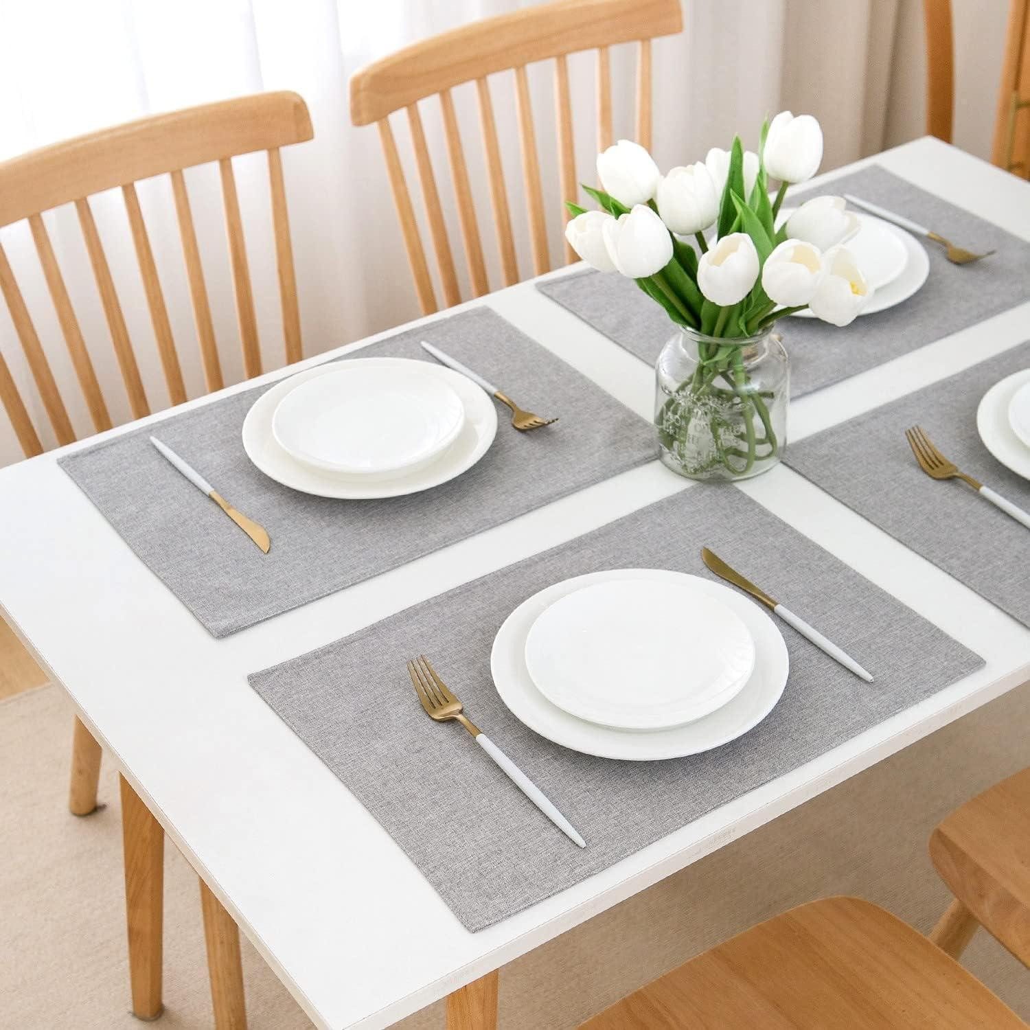 LuxusKollektion Platzset Tischsets Abwaschbar 6er Set Stoff Grau Platzset Hellgrau 48 x 33 cm, (6-St)