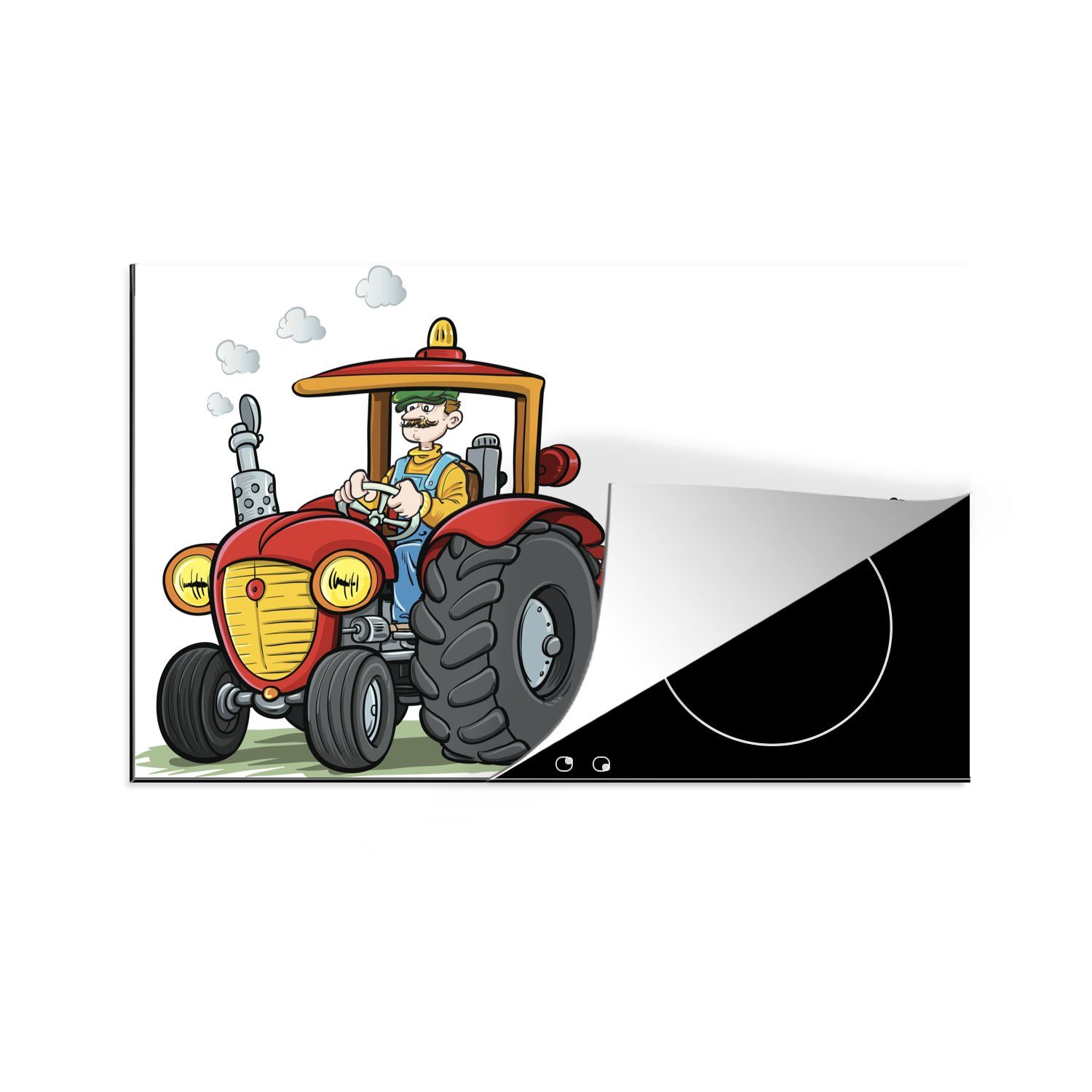 MuchoWow Herdblende-/Abdeckplatte Traktor - Landwirt - Rot, Vinyl, (1 tlg), 83x51 cm, Ceranfeldabdeckung, Arbeitsplatte für küche