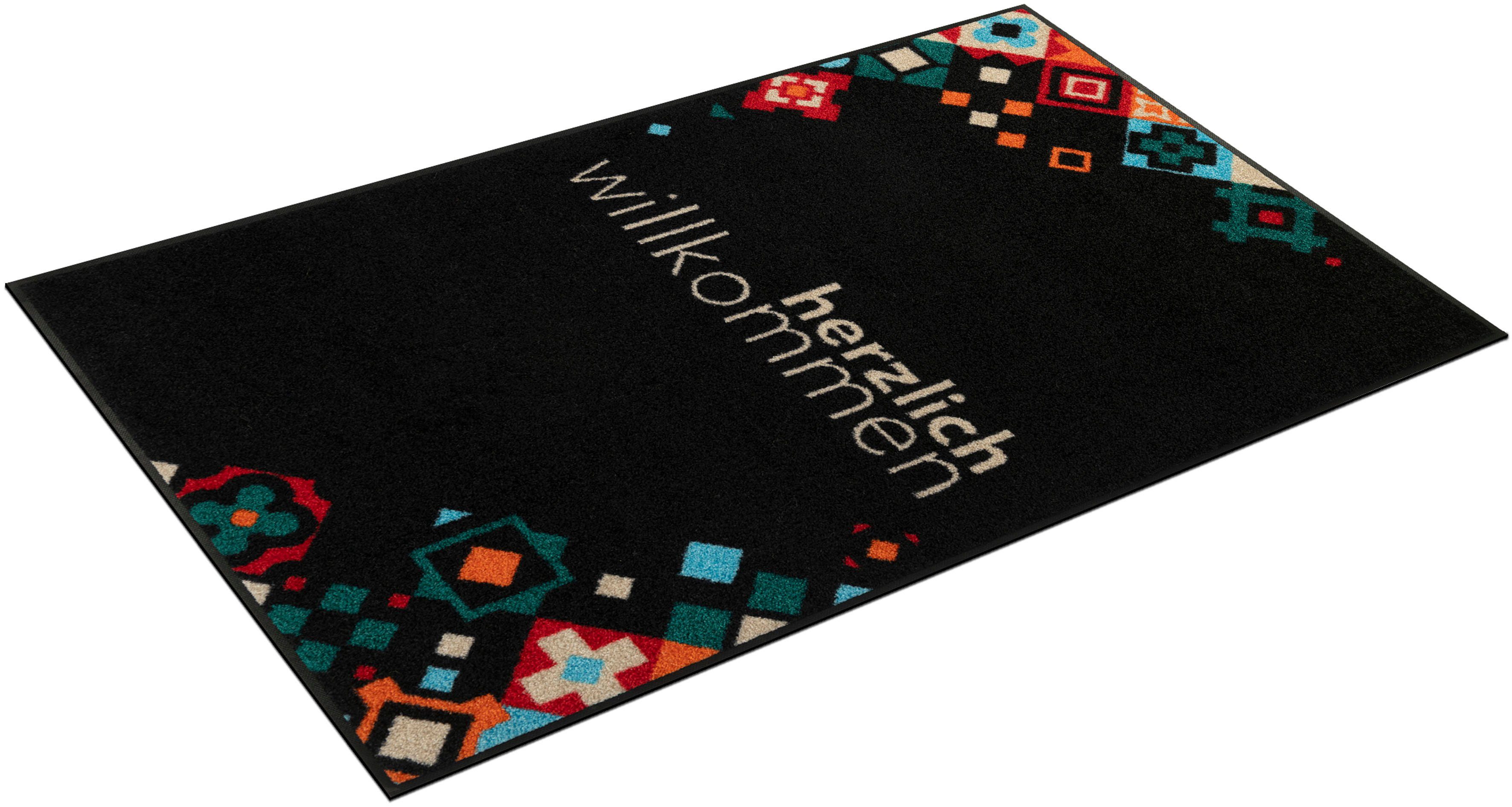 Teppich Willkommen Mosaik bunt, wash+dry by Kleen-Tex, rechteckig, Höhe: 7  mm, sehr flach, fußbodenheizungsgeeignet, rutschfest
