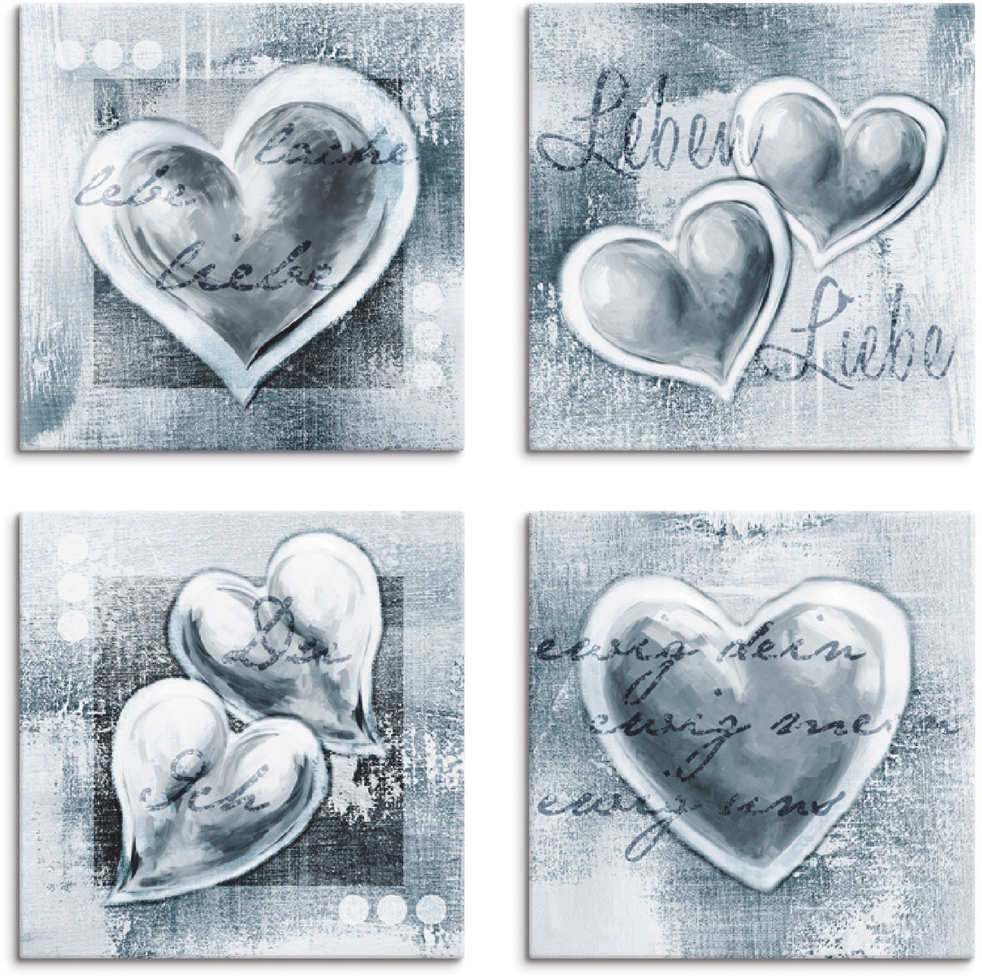 Artland Leinwandbild Lache Lebe Liebe Leben, Herzen (4 St), 4er Set, verschiedene  Größen