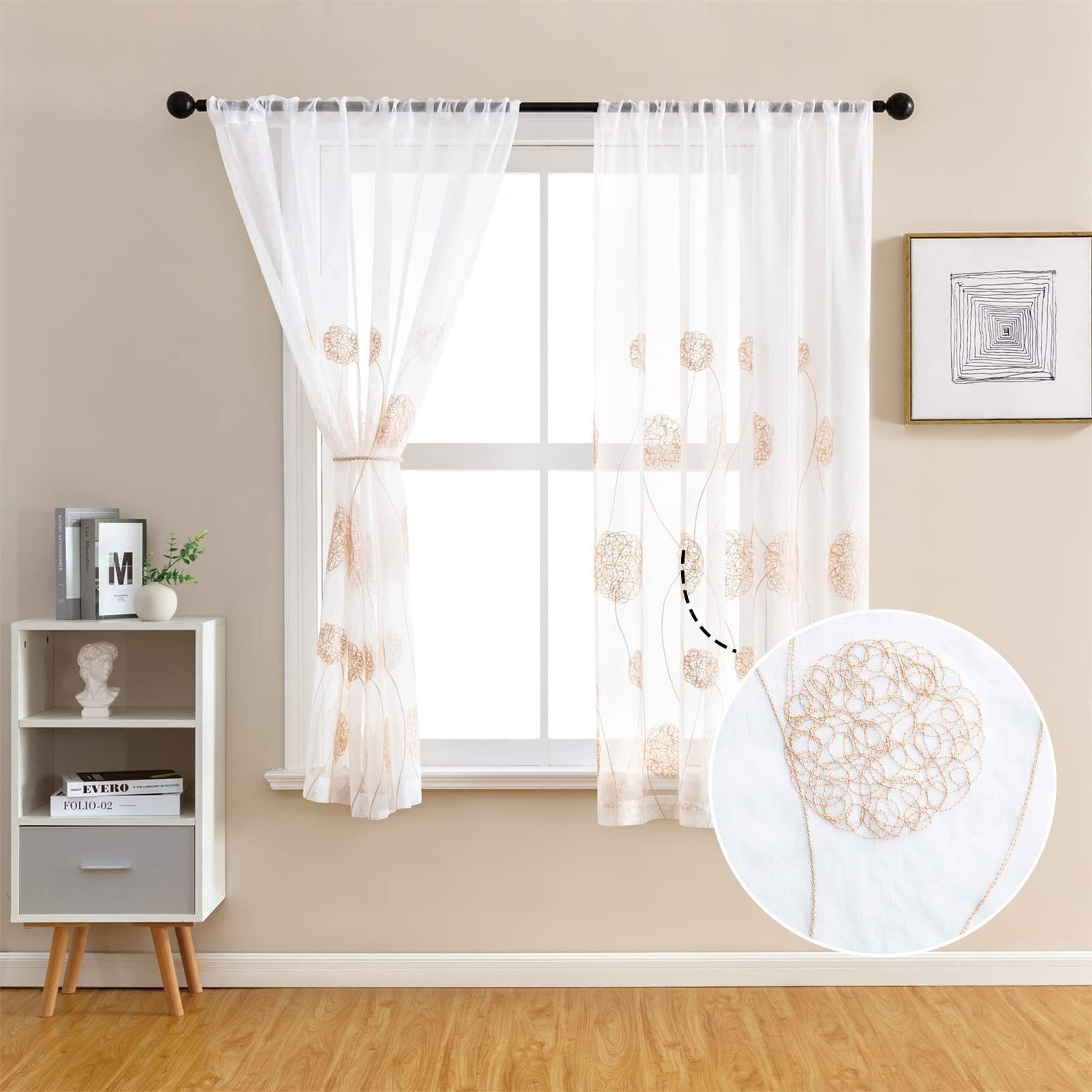 BYSURE Gardine (2 St), Stangendurchzug, transparent, Voile, Bestickt Ösenvo günstig online kaufen