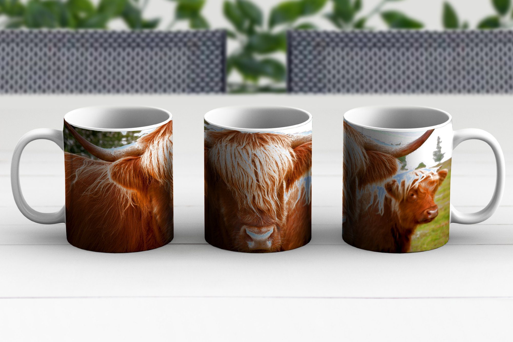 Teetasse, - Becher, Geschenk MuchoWow - Schottische Tasse Braun Teetasse, Gras, Keramik, Highlander Kaffeetassen,