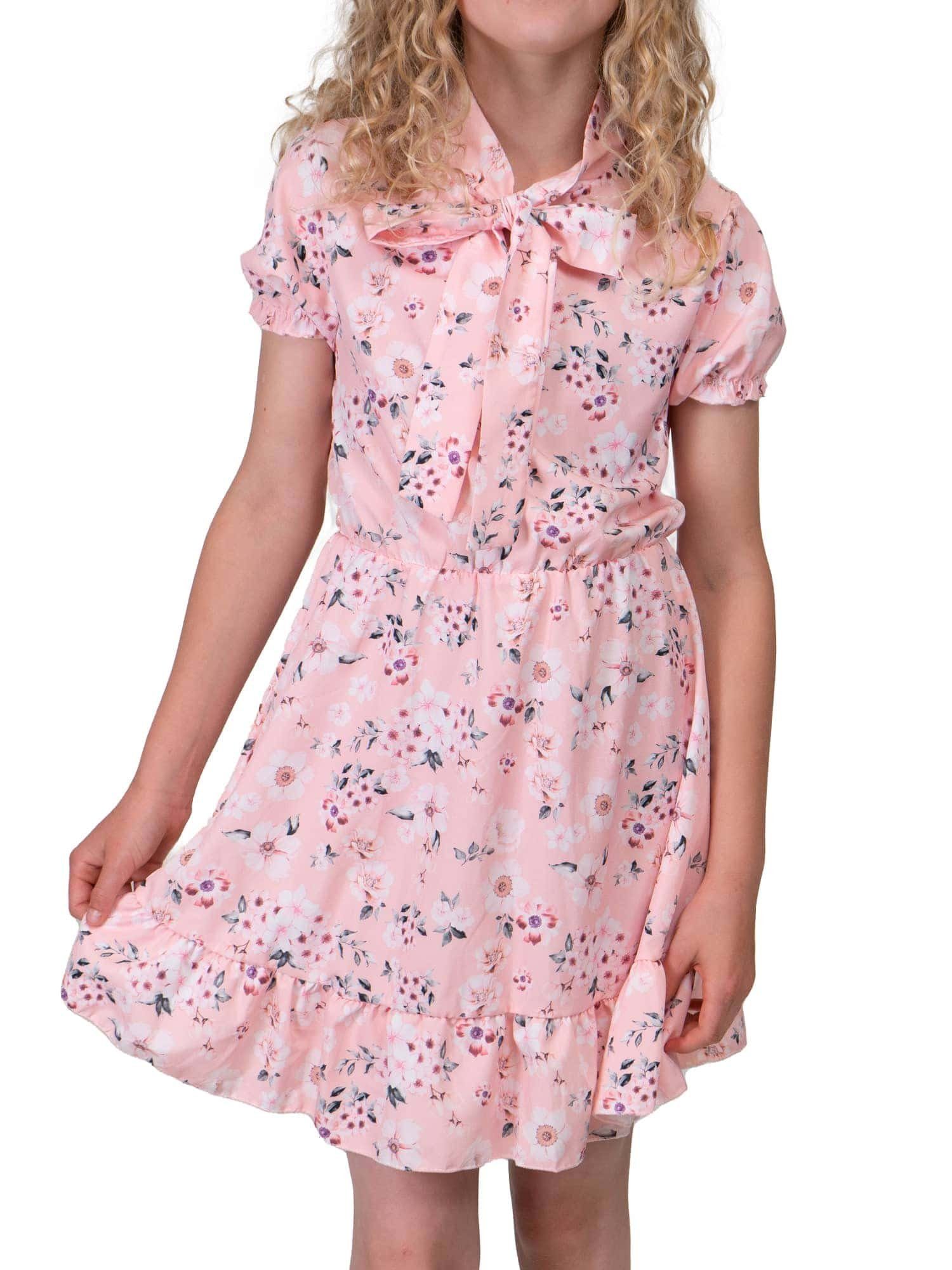 tragen Voant 30381 Altrosa KMISSO Stehkragen zu Ärmel (1-tlg) bequem Kleid Sommerkleid kurze Mädchen