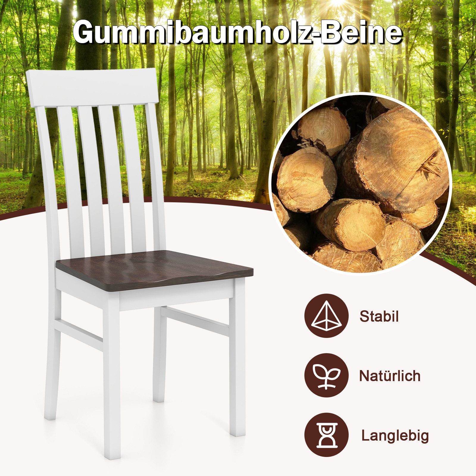 COSTWAY Esszimmerstuhl (2 St), mit ergonomischer Rückenlehnen & vertieftem Sitz