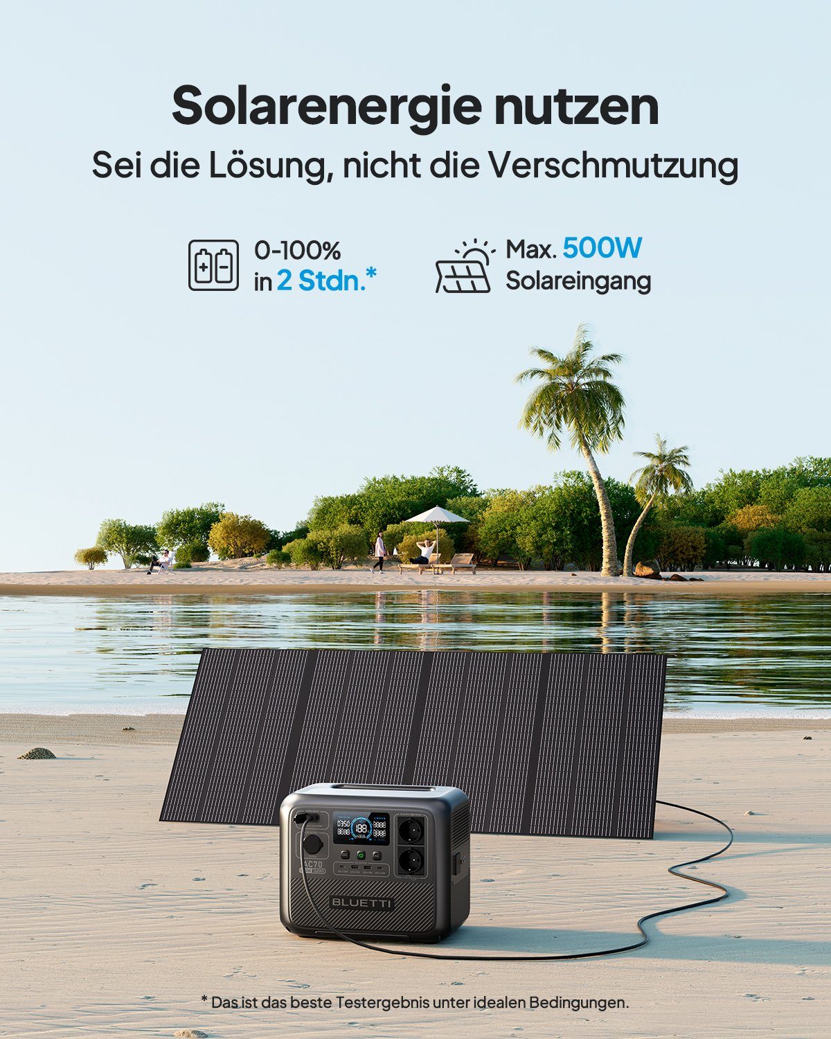 Akku-Zelle), Haus, Lifting Station, 2000W für (Packung, Power 768Wh/1000W tragbarer Stromerzeuger BLUETTI AC70 Notfall in LiFePO4 kW, 1,00 Power Camping,