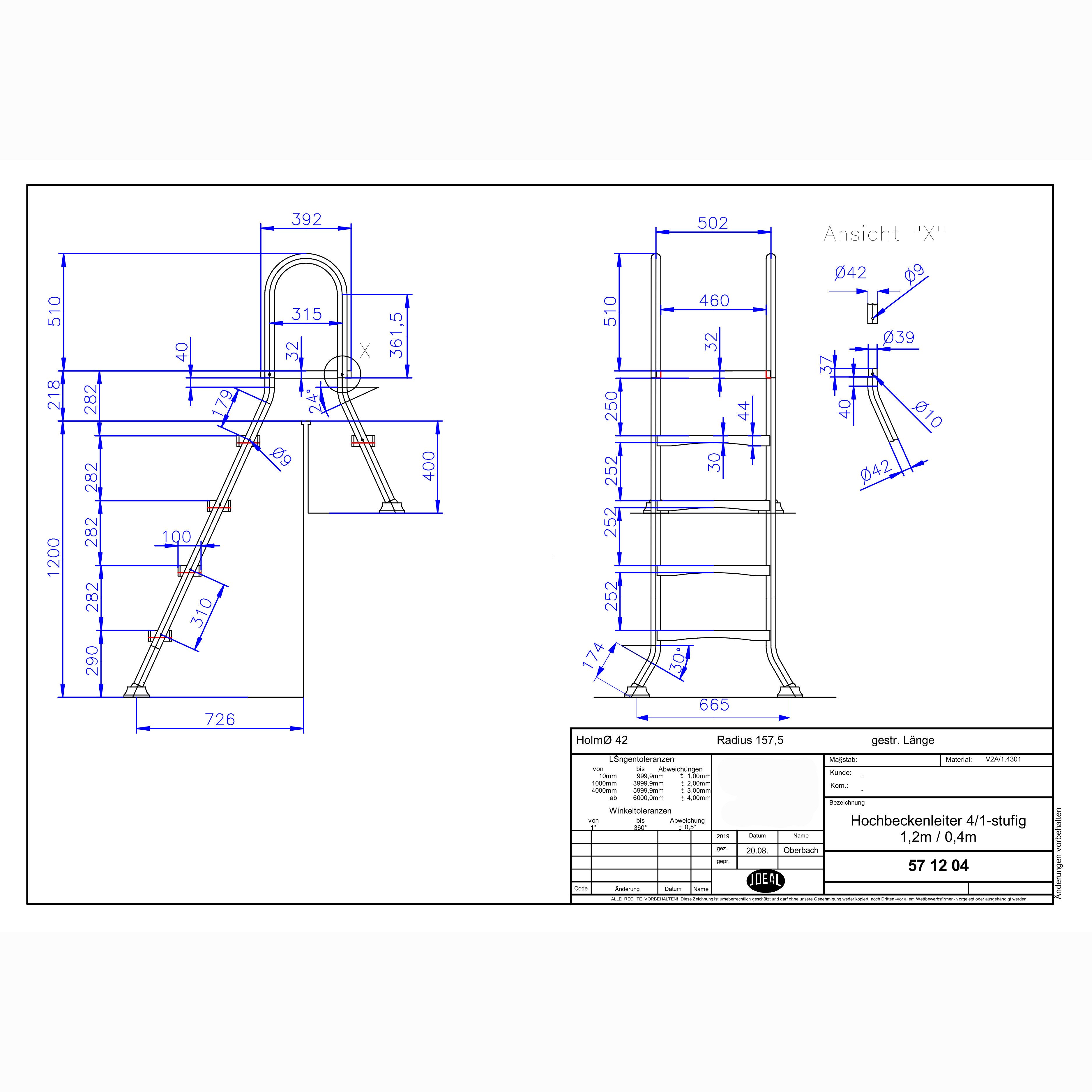 HAF Poolleiter Ideal Hochbeckenleiter 4+1 Stufen 1,2m/0,4m V2A Edelstahl Poolleiter (Plattform mit 120 kg belastbar, Aus hochwertigem V2A Edelstahl), Stabile Schwimmbadleiter für Aufstellpool