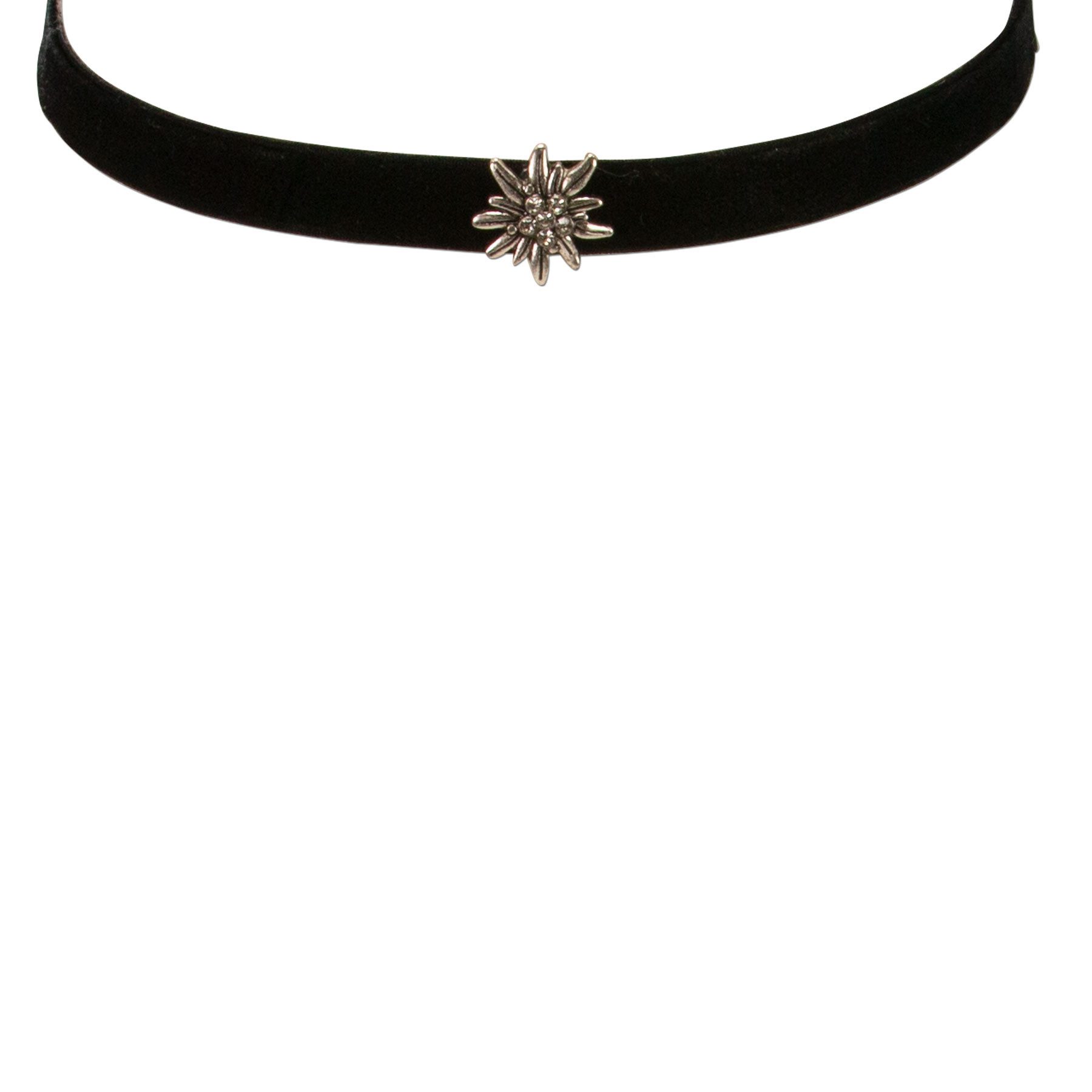 Alpenflüstern Choker Trachten-Samt-Kropfband Strass-Edelweiß mini (schwarz), - Trachtenkette enganliegend, Kropfkette elastisch, Damen-Trachtenschm – Bild 3 von 4