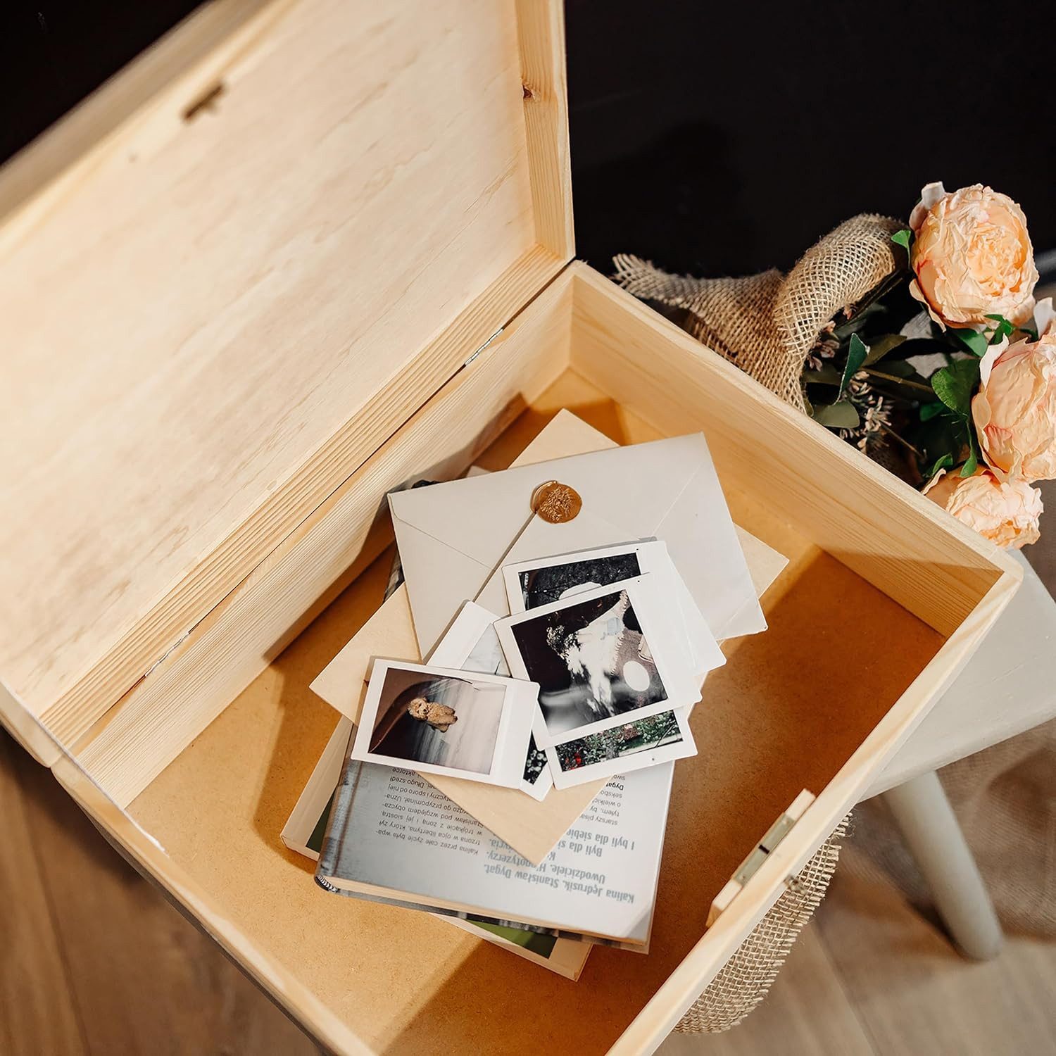 Creative Deco Holzkiste mit Deckel und Schlüssel, Holztruhe Erinnerungsbox günstig online kaufen