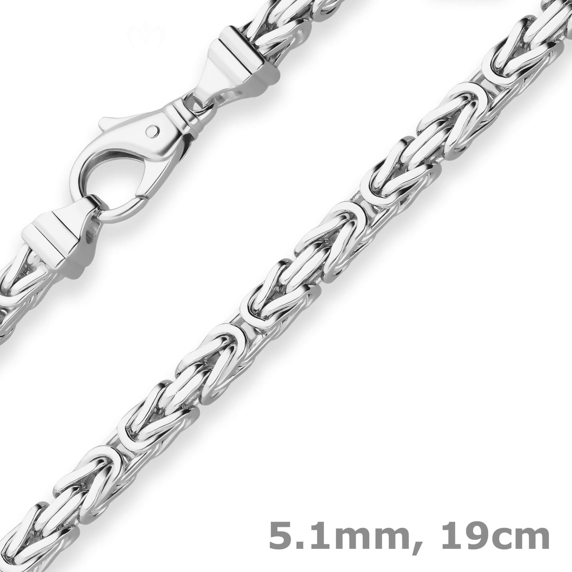 Schmuck Krone Königsarmband 5,1mm Armband Königskette aus 925 Silber 19cm, Silber 925