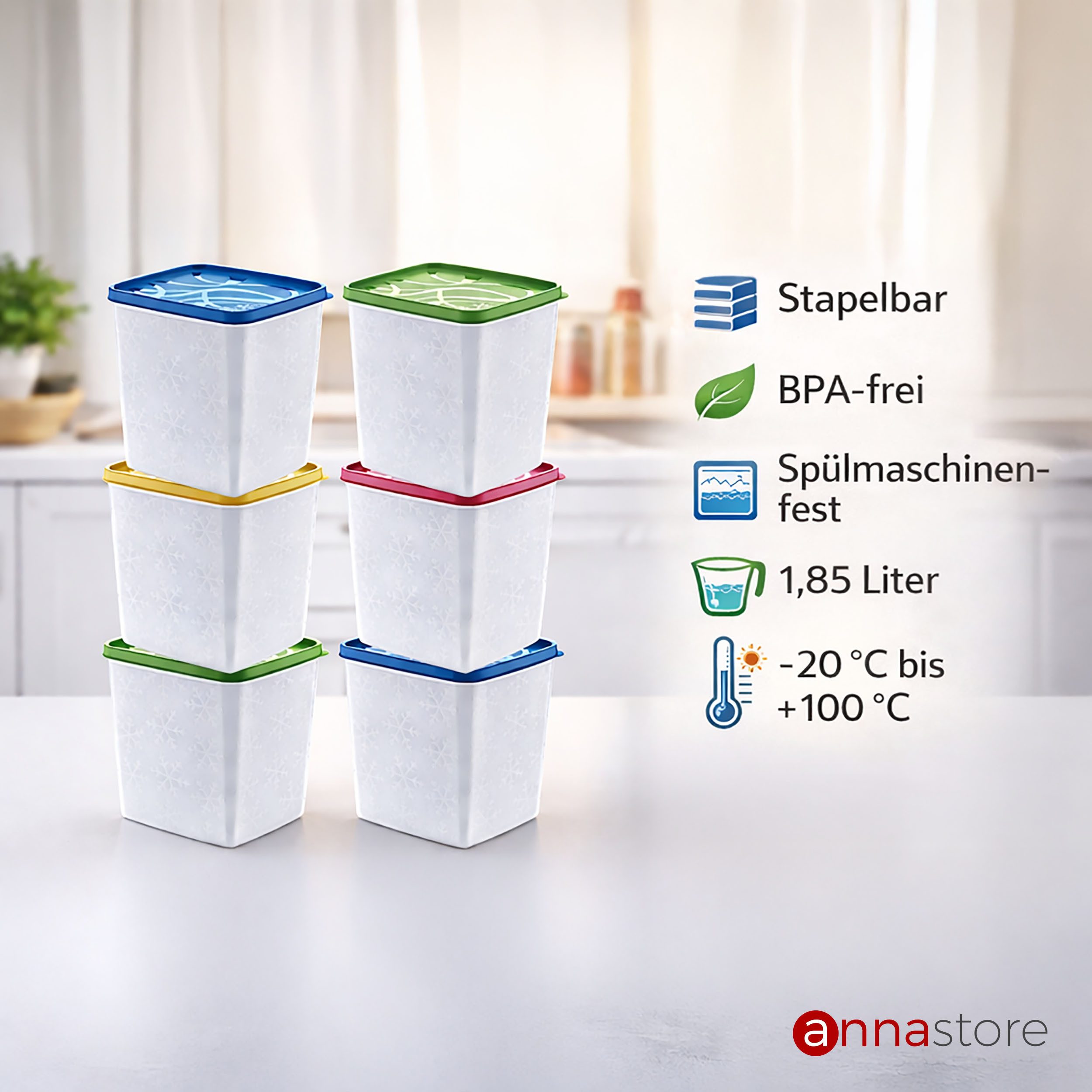 Annastore Vorratsdose Hochwertige Tiefkühldosen - Gefrierdosen - Tiefkühlboxen, von -20°C bis + 100°C - Gefrierboxen Luftdicht – Bild 2 von 5