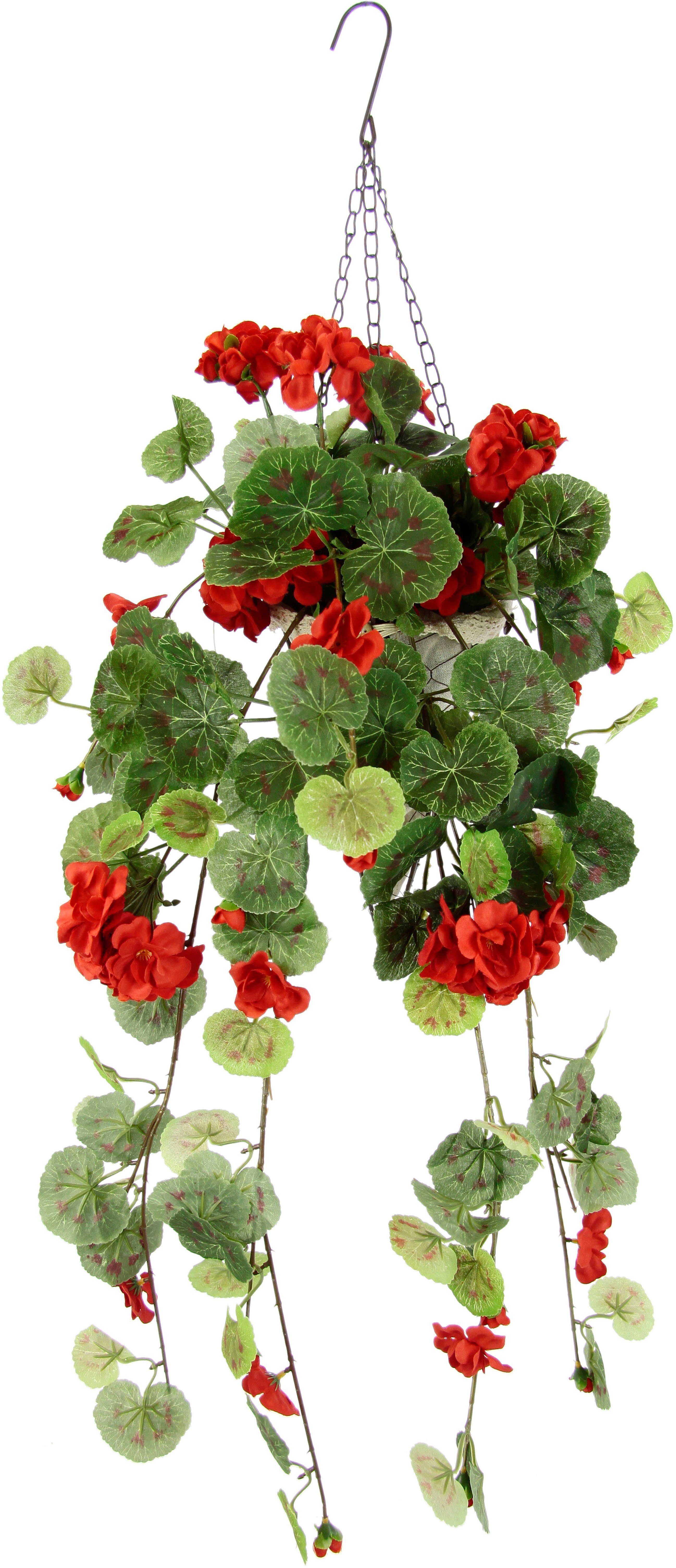 Kunstblume Geranien-Hänger mit Hängeampel Geranie Pflanze mit Blüten, I.GE.A.,  Höhe 80 cm, Künstliche Blumen Seidenblumen Sommerblüher Hängeblume