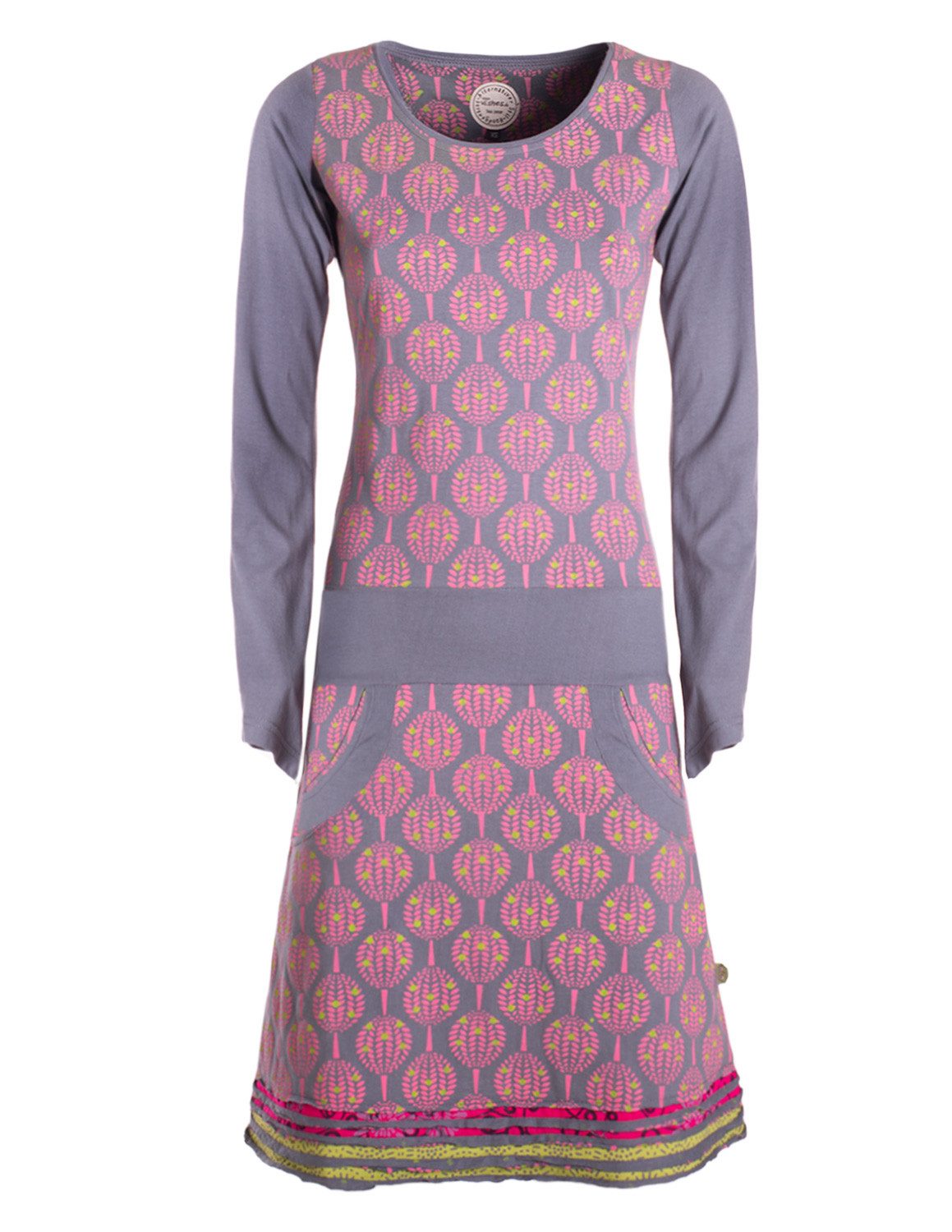 Jerseykleid Damen knielanges Kleid Baumwolle geometrisch A-Linie mit Taschen