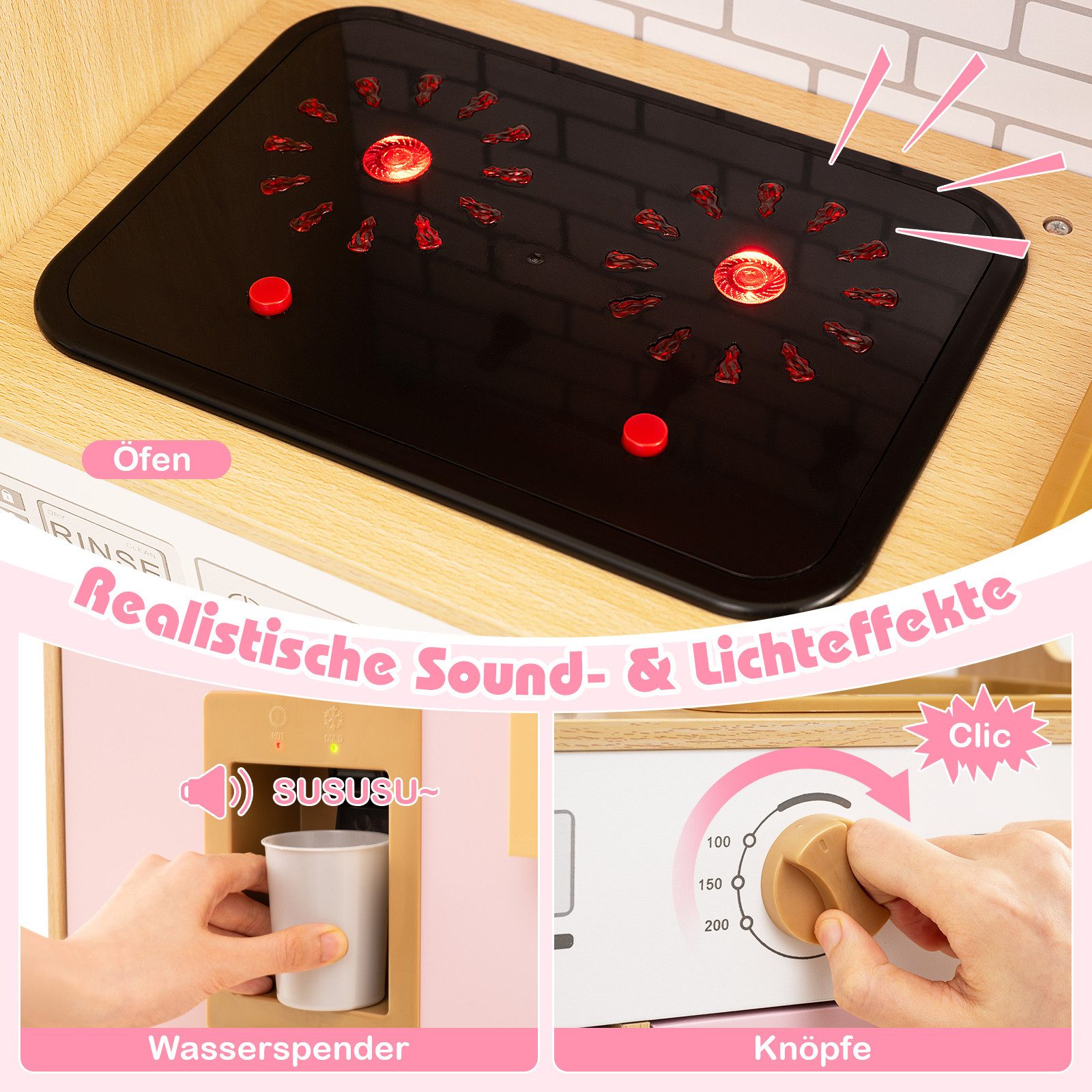 COSTWAY Spielküche Holz, kinder holz, Kinderküchen-Spielset mit Sound und L günstig online kaufen