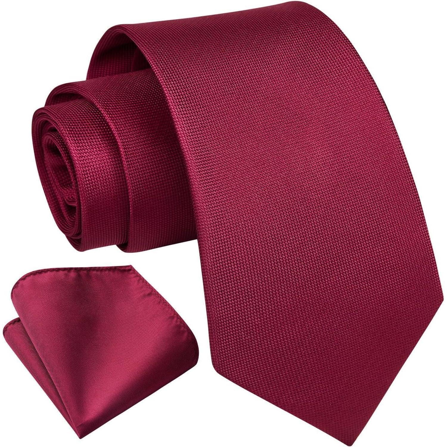 LuxusKollektion Krawatte Krawatten Herren Einstecktuch Set Einfarbig Hochzeit Burgund -2