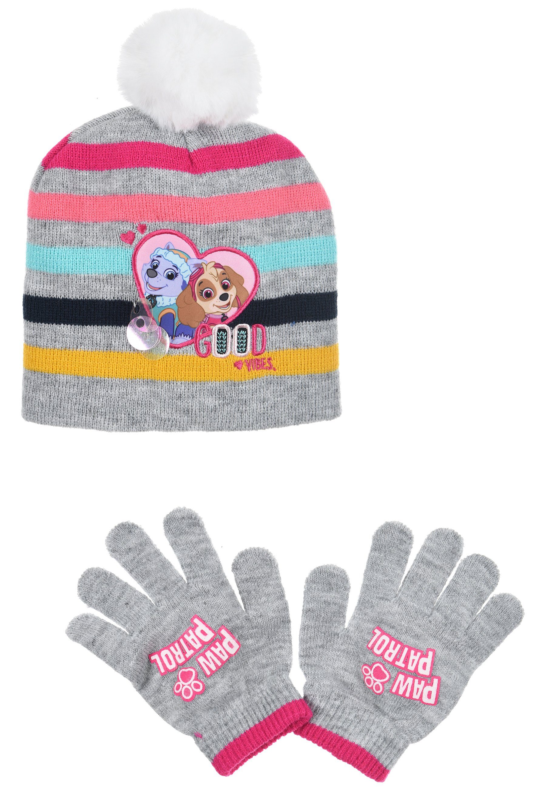 Mütze & Kinder Mädchen PATROL Everest Skye Bommelmütze Winter-Set Grau PAW 2 tlg. (SET) Handschuhe