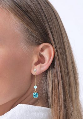 Elli Premium Paar Ohrhänger Kristalle Blau 925 Silber vergoldet