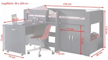 Feldmann-Wohnen Hochbett Funky III (1-St) 216x116x110cm, Schreibtisch ausziehbar