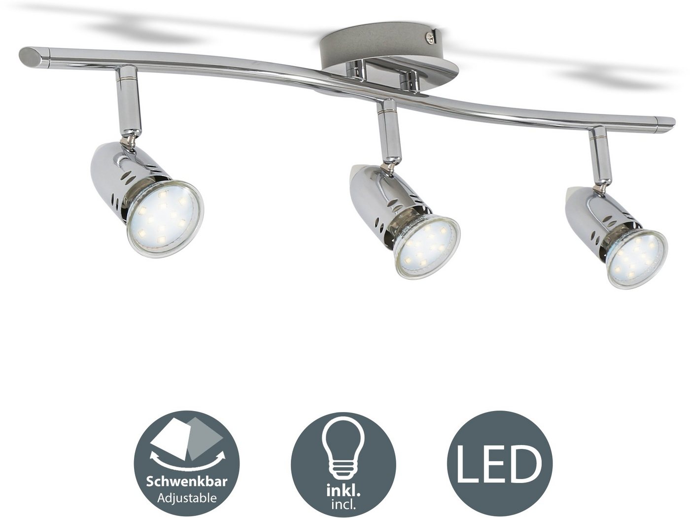 B.K.Licht LED Deckenleuchte, LED Design Deckenlampe Spot-Strahler GU10 modern chrom inkl. 3W 250lm-HomeTrends