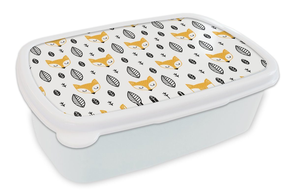 MuchoWow Lunchbox Fuchs - Skandinavisch - Kinder - Muster, Kunststoff, (2-tlg), Brotbox für Kinder und Erwachsene, Brotdose, für Jungs und Mädchen weiß