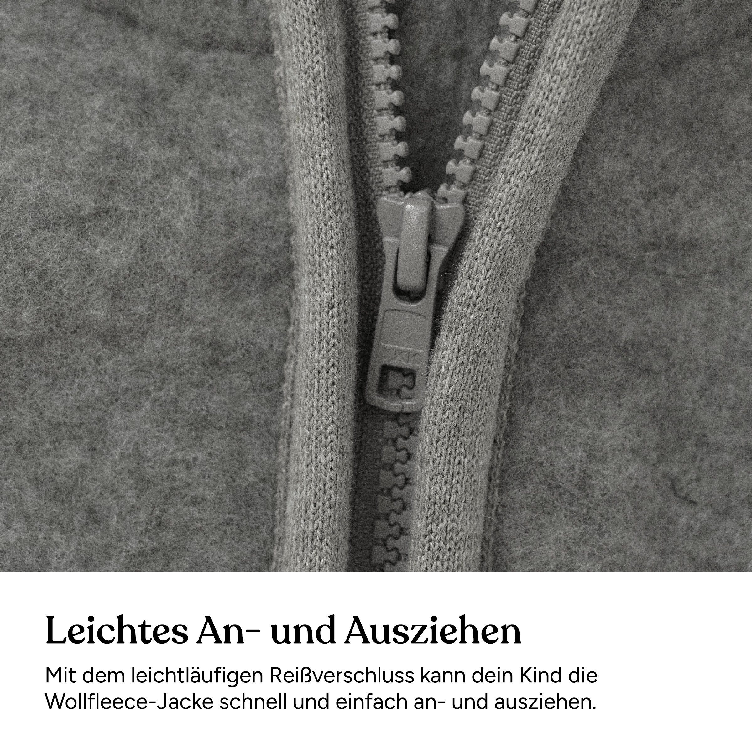 Ehrenkind Fleecejacke für Kinder aus feinster Bio-Merinowolle (Baby Jacke aus Merino Wollfleece, Fleecejacke Kinder) Atmungsaktiv & temperaturausgleichend, Wollfleece