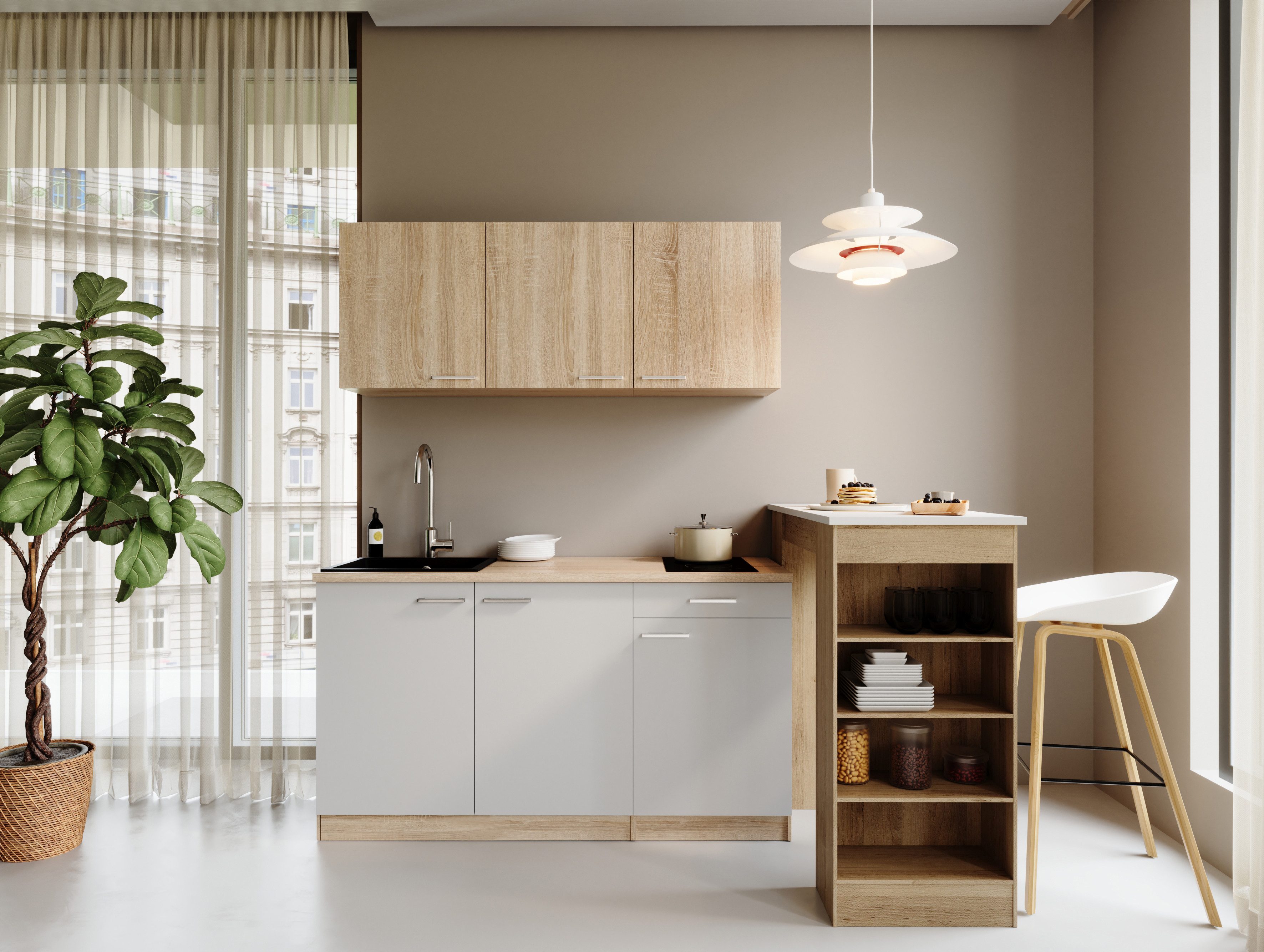 RESPEKTA Pantryküche Ingrid, zerlegt, wahlweise mit Mikrowelle, Soft-Close-Funktion, Breite 150 cm