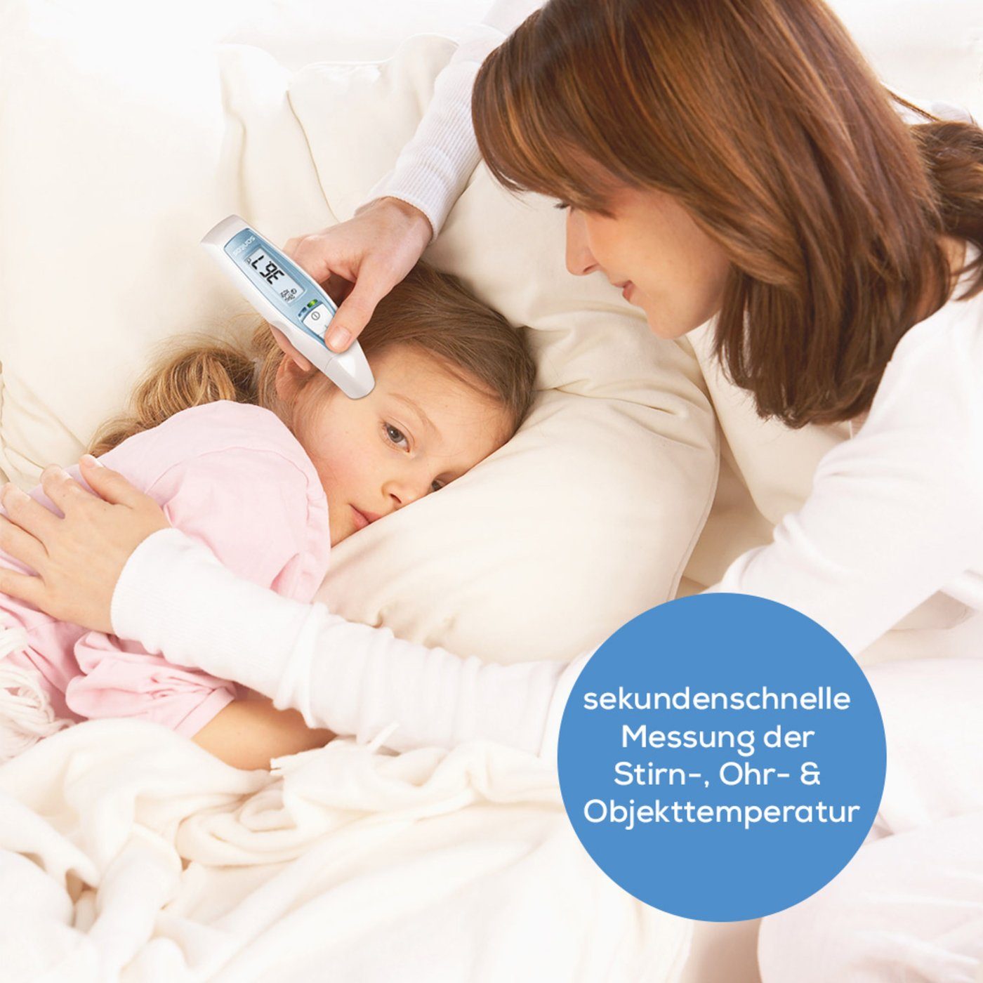 Sanitas Fieberthermometer 6-in-1 Multifunktions Thermometer SFT65 digital Stirn Ohr Fiberalarm, mit Objektmessung