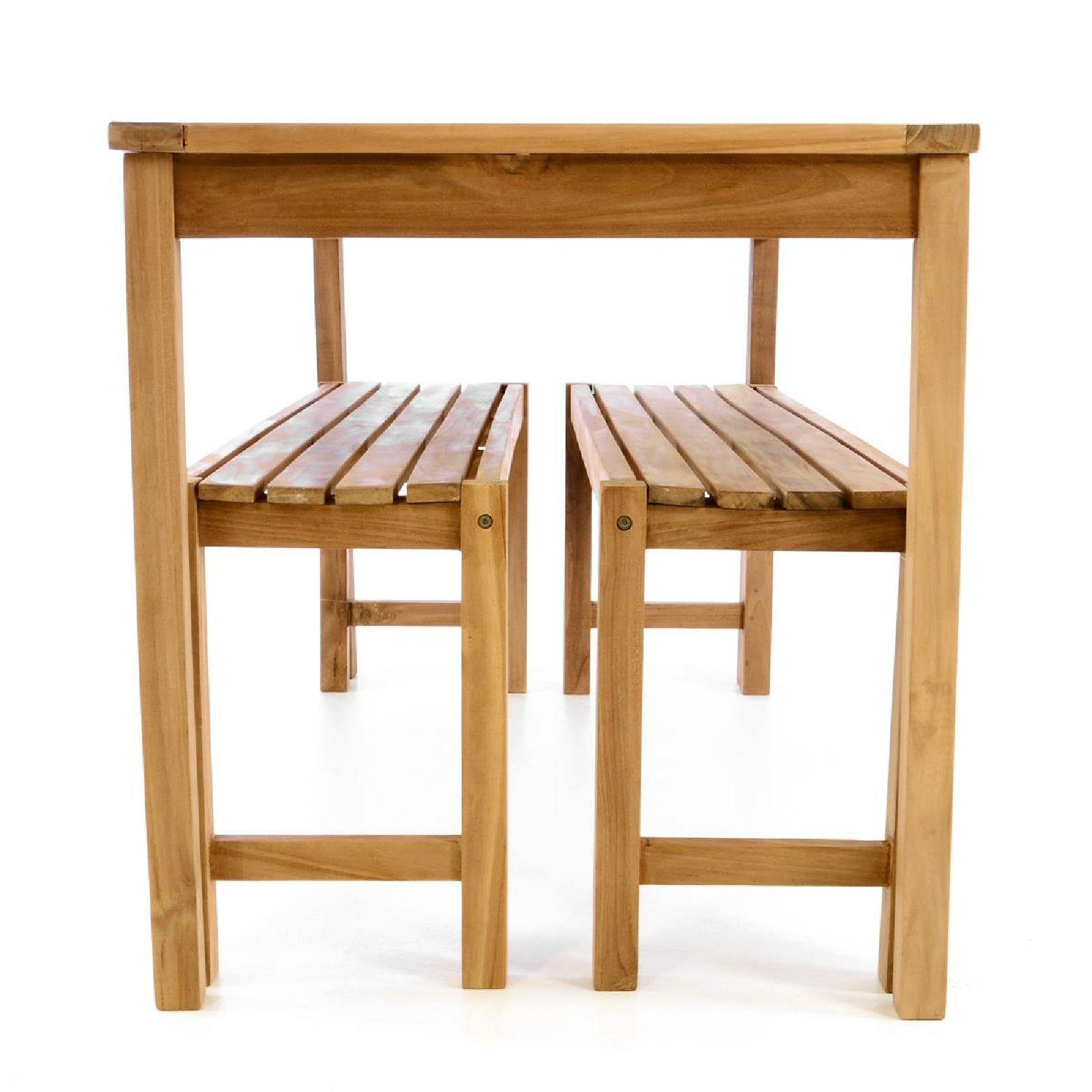 VCM Garten-Essgruppe Gartenmöbel-Set Teak H. 75 x B. 69 x T. 135 cm, (Set, 3-tlg., 1x Tisch 2x Bank)