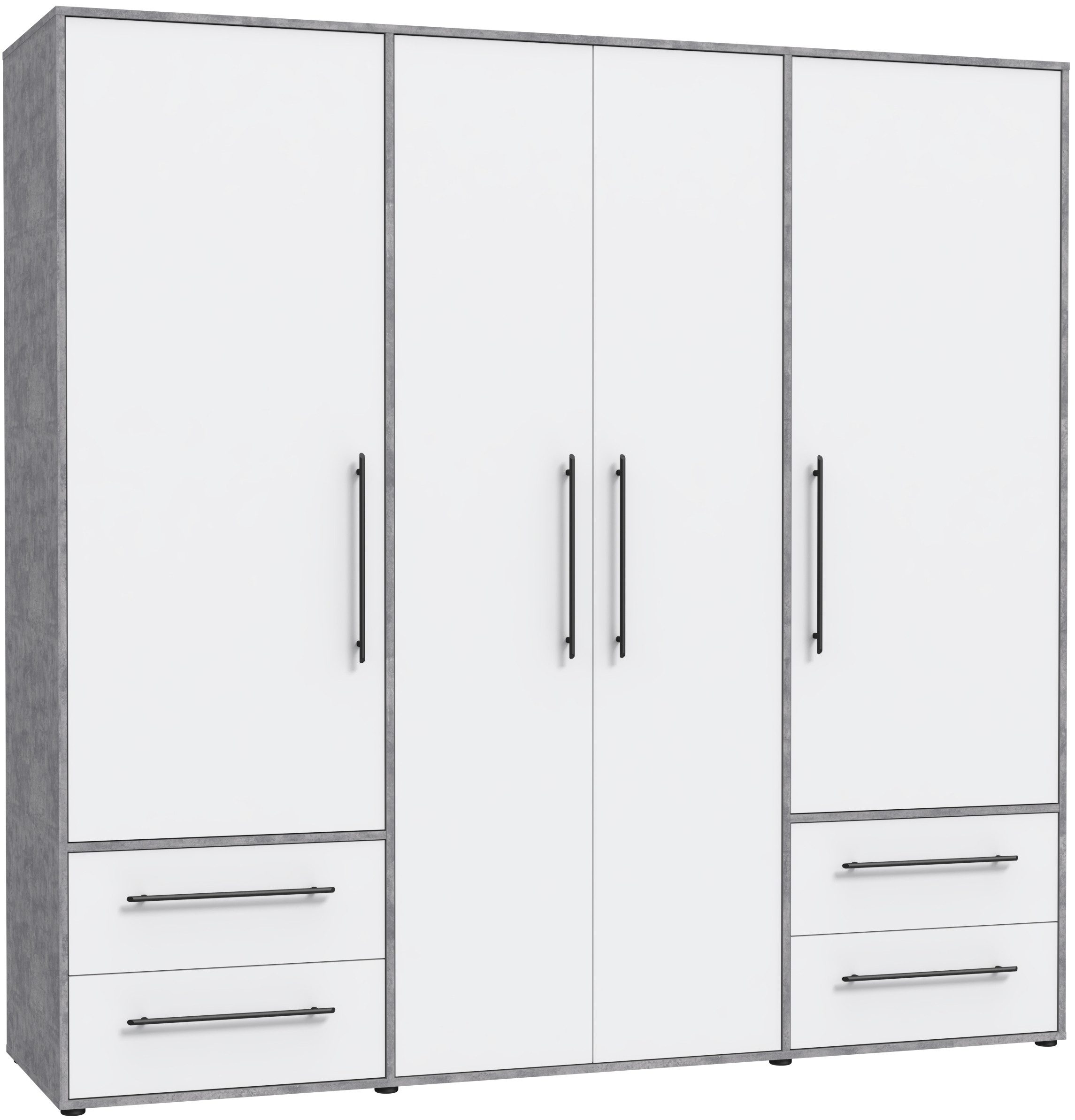FORTE Drehtürenschrank Mokkaris, OTTOs Choice, TOPSELLER! 3 oder 4 Türen, zeitloses Design (B/H/T ca. 145x200x59cm oder 206x200x59cm) Schubladen + schwarze Stangengriffe, Made in Europe, viel Stauraum
