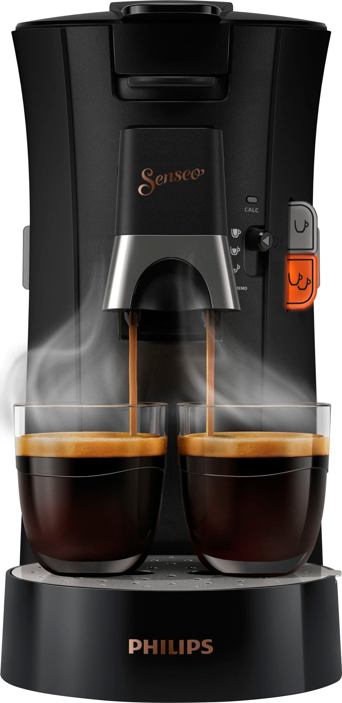 Senseo Plastik, aus CSA240/60, Kaffeespezialitäten, Select 21% 3 mit recyceltem Philips Kaffeepadmaschine Memo-Funktion