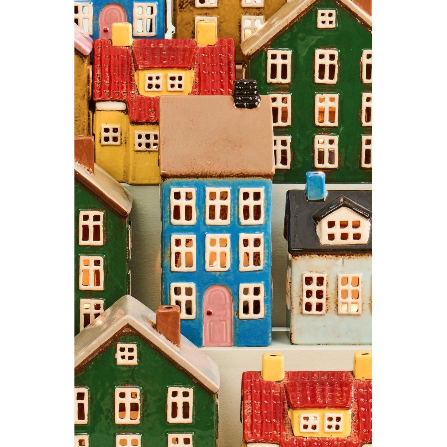 Ib Laursen Kerzenhalter Ib Laursen Haus für Teelicht Nyhavn grün mit gelber Tür (9,1x18x14,7cm