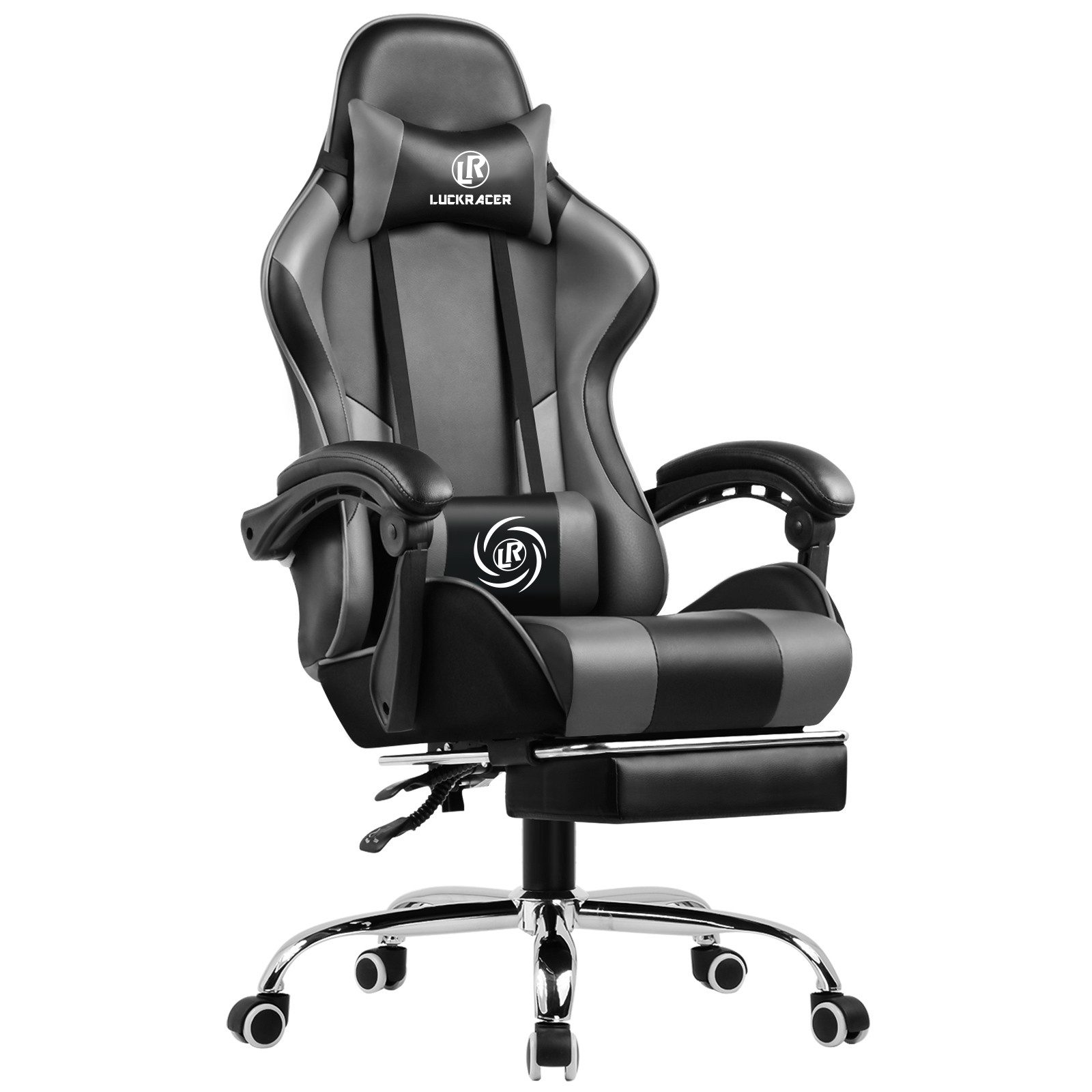 LUCKRACER Gaming-Stuhl Bürostuhl mit Fußstütze, Kopfstütze, Gaming Sessel (Packung), Ergonomischer Gamer Stuhl, Maximale Belastung 150 kg, 360° drehbar