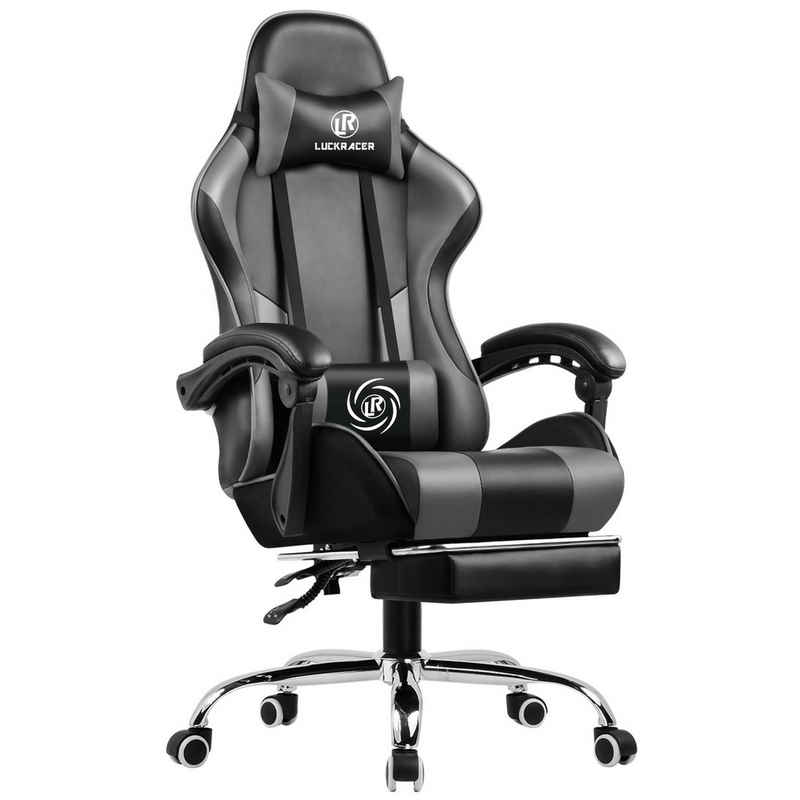 LUCKRACER Gaming-Stuhl Bürostuhl mit Fußstütze, Kopfstütze, Gaming Sessel (Packung), Ergonomischer Gamer Stuhl, Maximale Belastung 150 kg, 360° drehbar